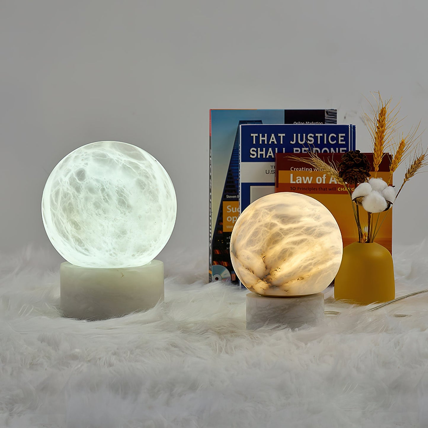 Athena Alabaster Table Lamp | Luxury Natural Stone Sphere & Cylinder Light