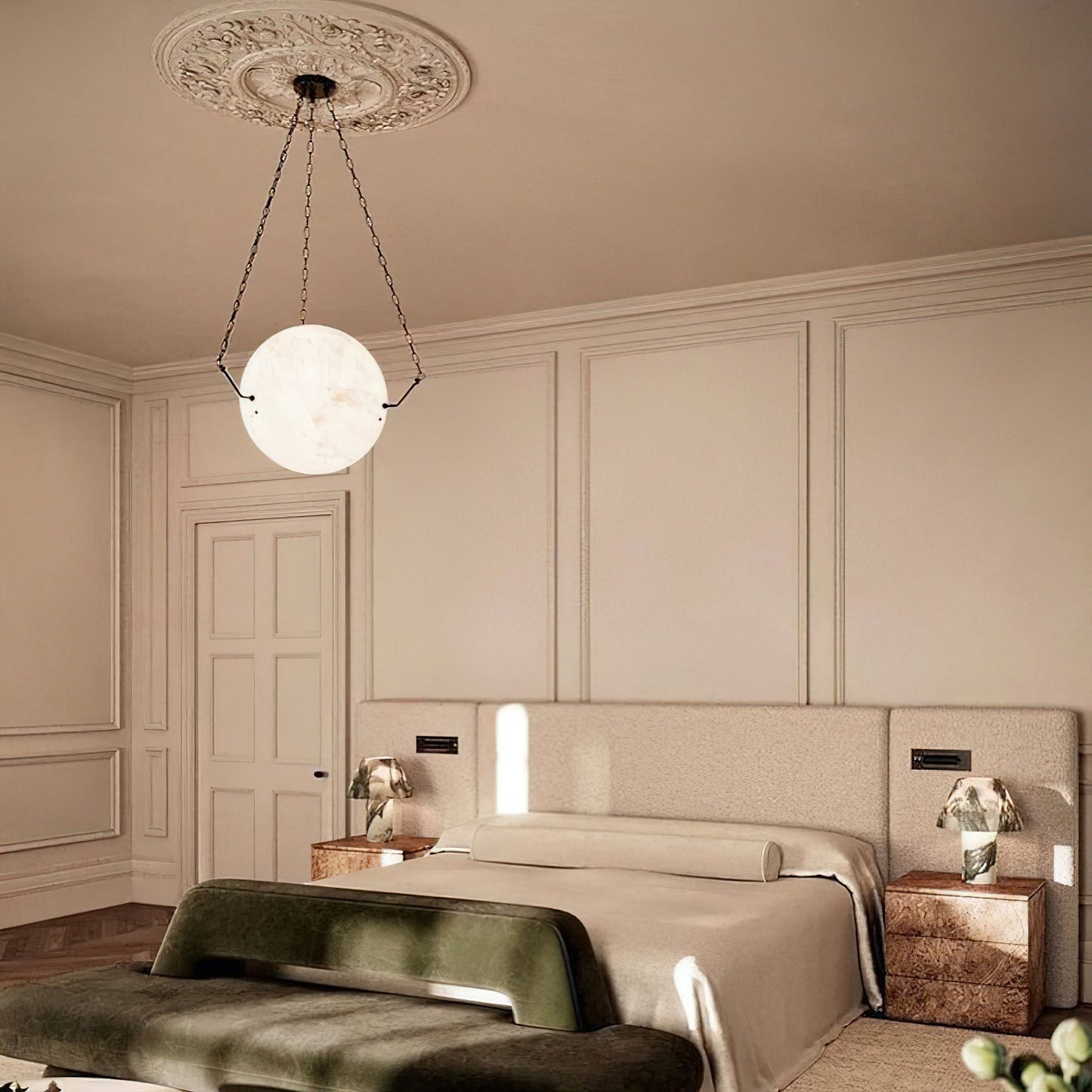 Atlas Alabaster Pendant Lamp | Luxury 44-Inch Vertical Stone Orb Light