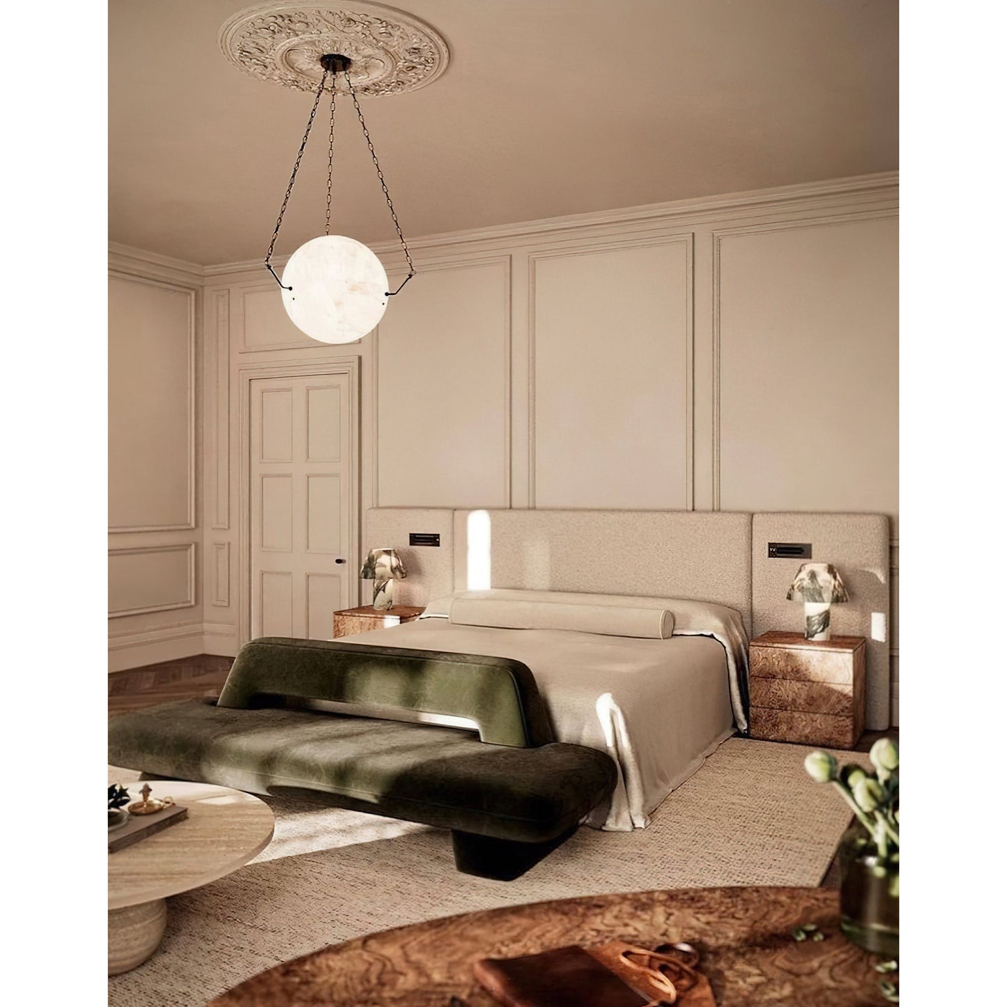 Atlas Alabaster Pendant Lamp | Luxury 44-Inch Vertical Stone Orb Light