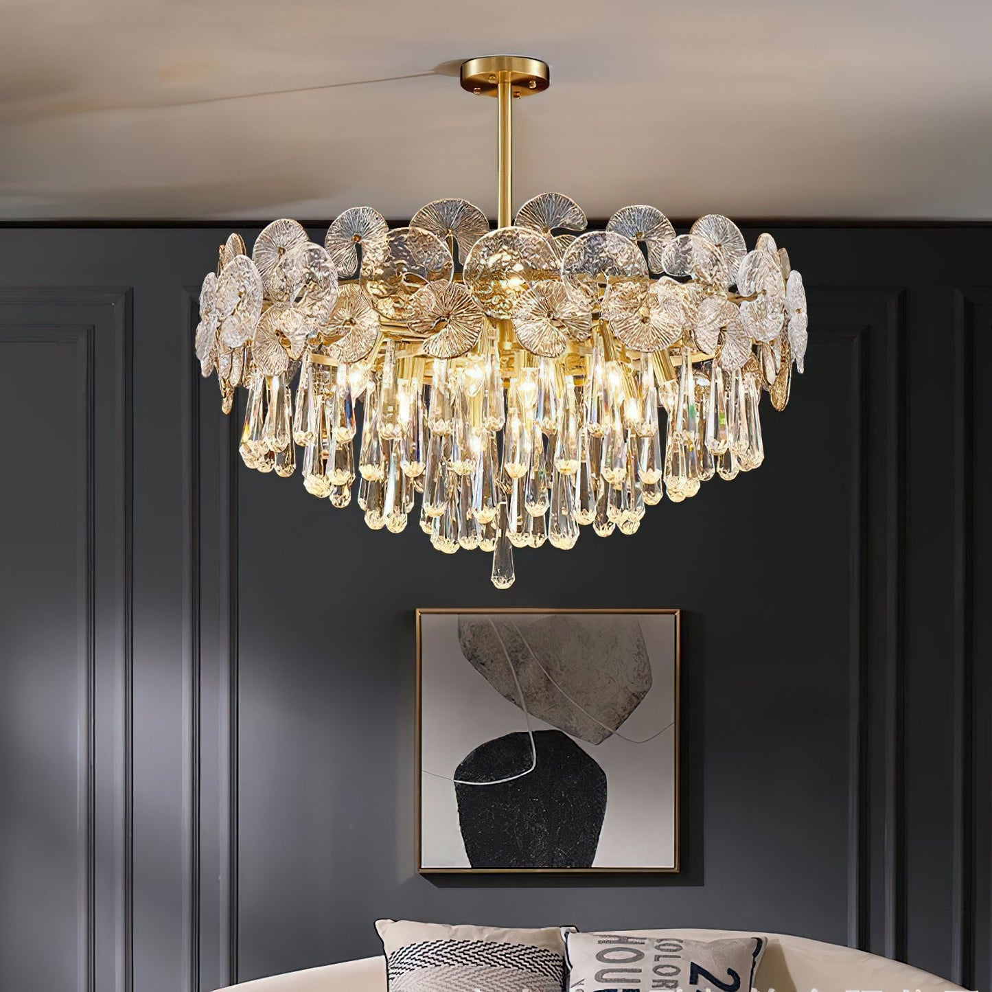 Atlas Crystal Chandelier | Modern Brass Ring & Sparkling Crystal Pendant