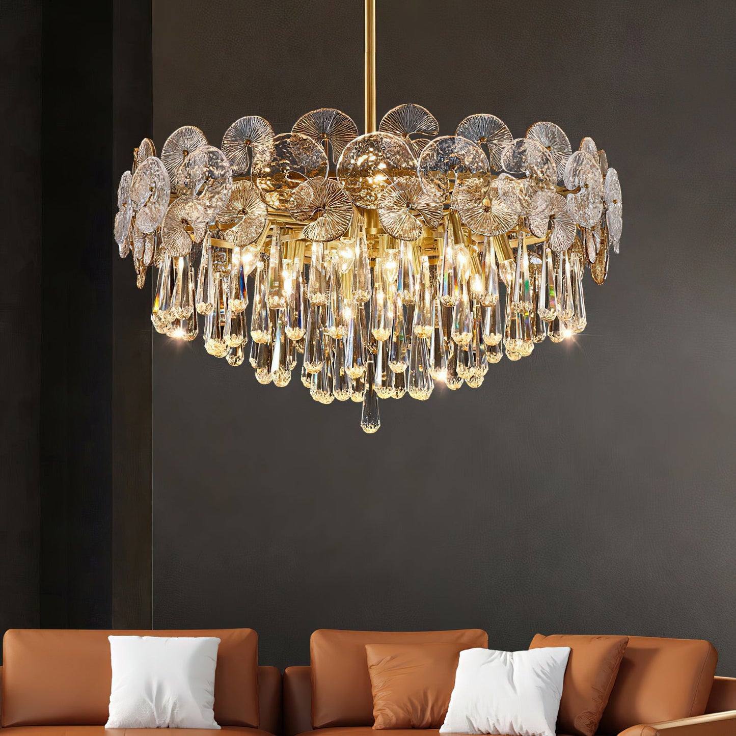 Atlas Crystal Chandelier | Modern Brass Ring & Sparkling Crystal Pendant