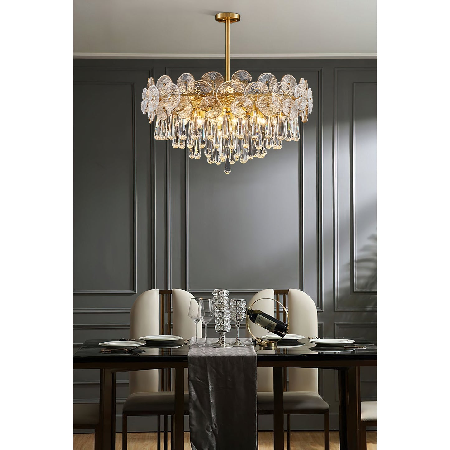 Atlas Crystal Chandelier | Modern Brass Ring & Sparkling Crystal Pendant