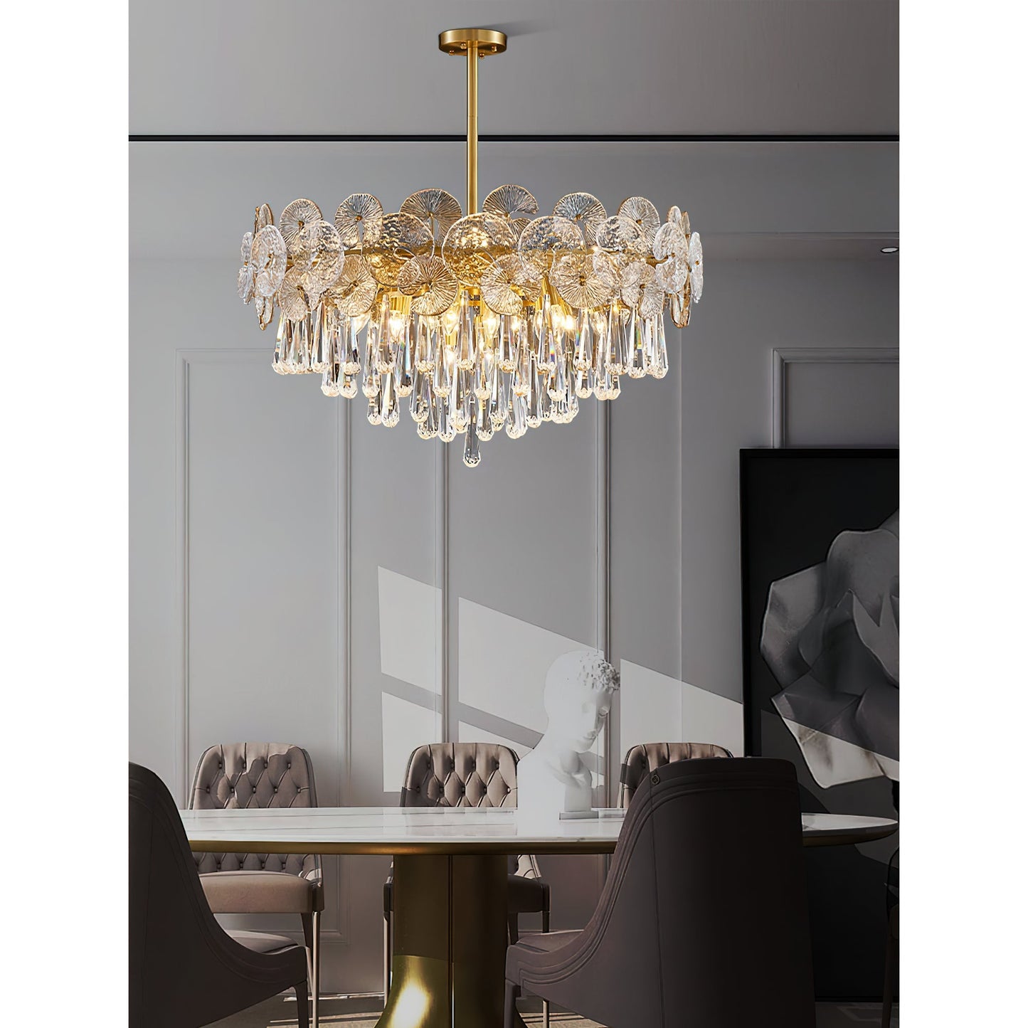Atlas Crystal Chandelier | Modern Brass Ring & Sparkling Crystal Pendant