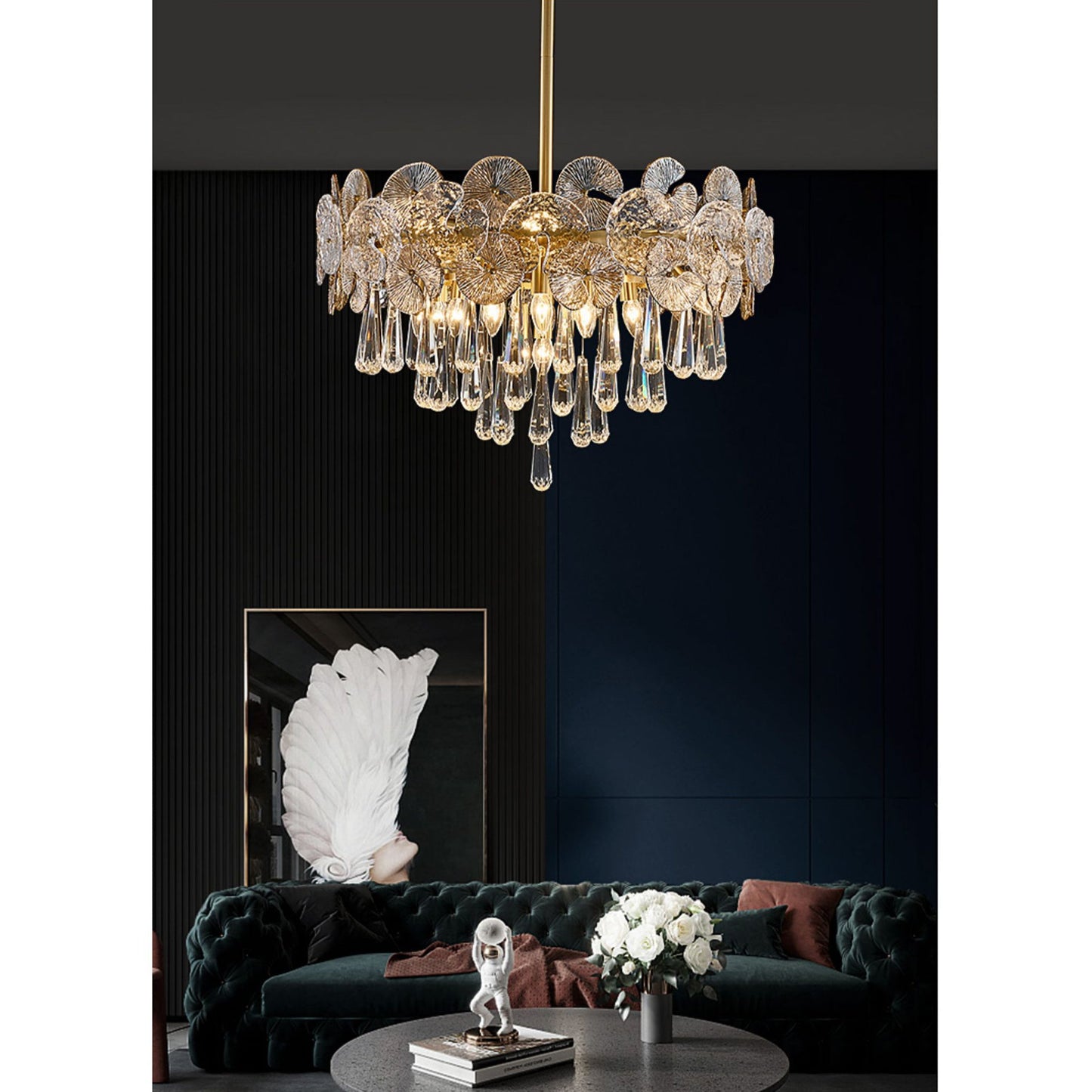 Atlas Crystal Chandelier | Modern Brass Ring & Sparkling Crystal Pendant