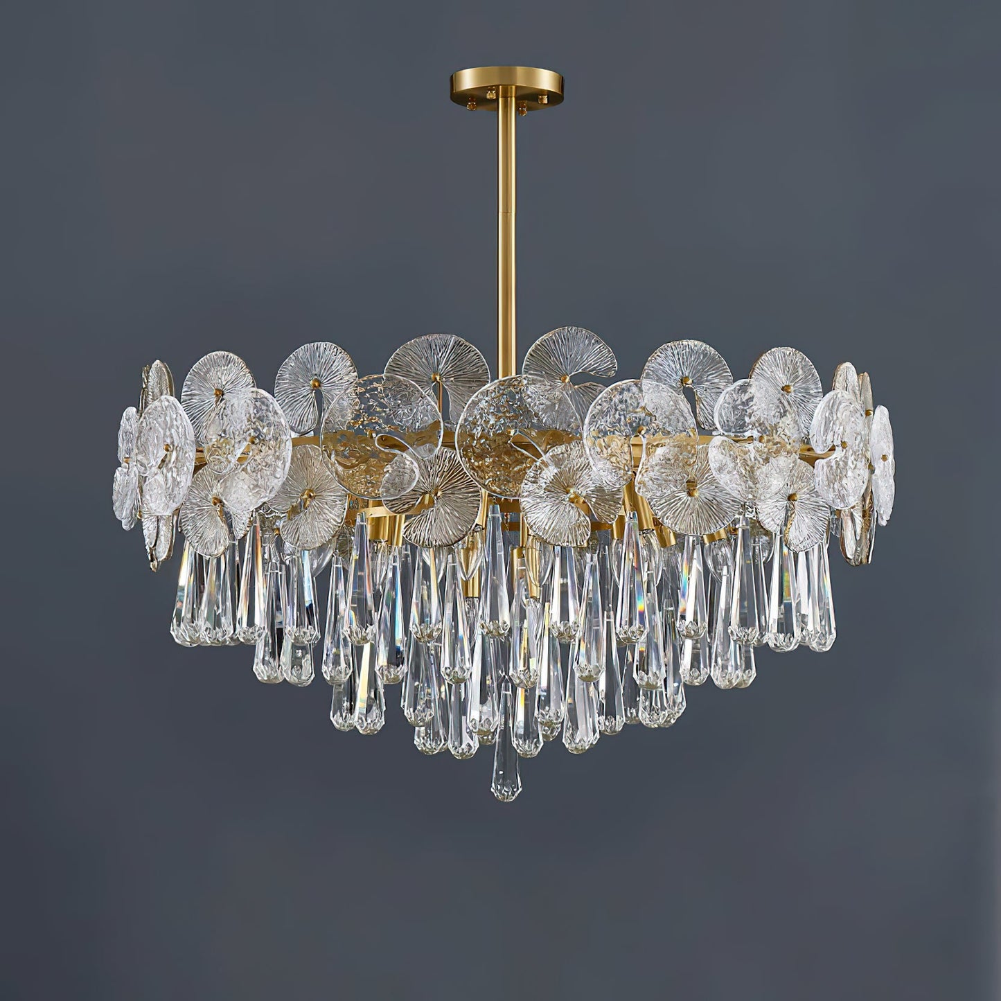 Atlas Crystal Chandelier | Modern Brass Ring & Sparkling Crystal Pendant