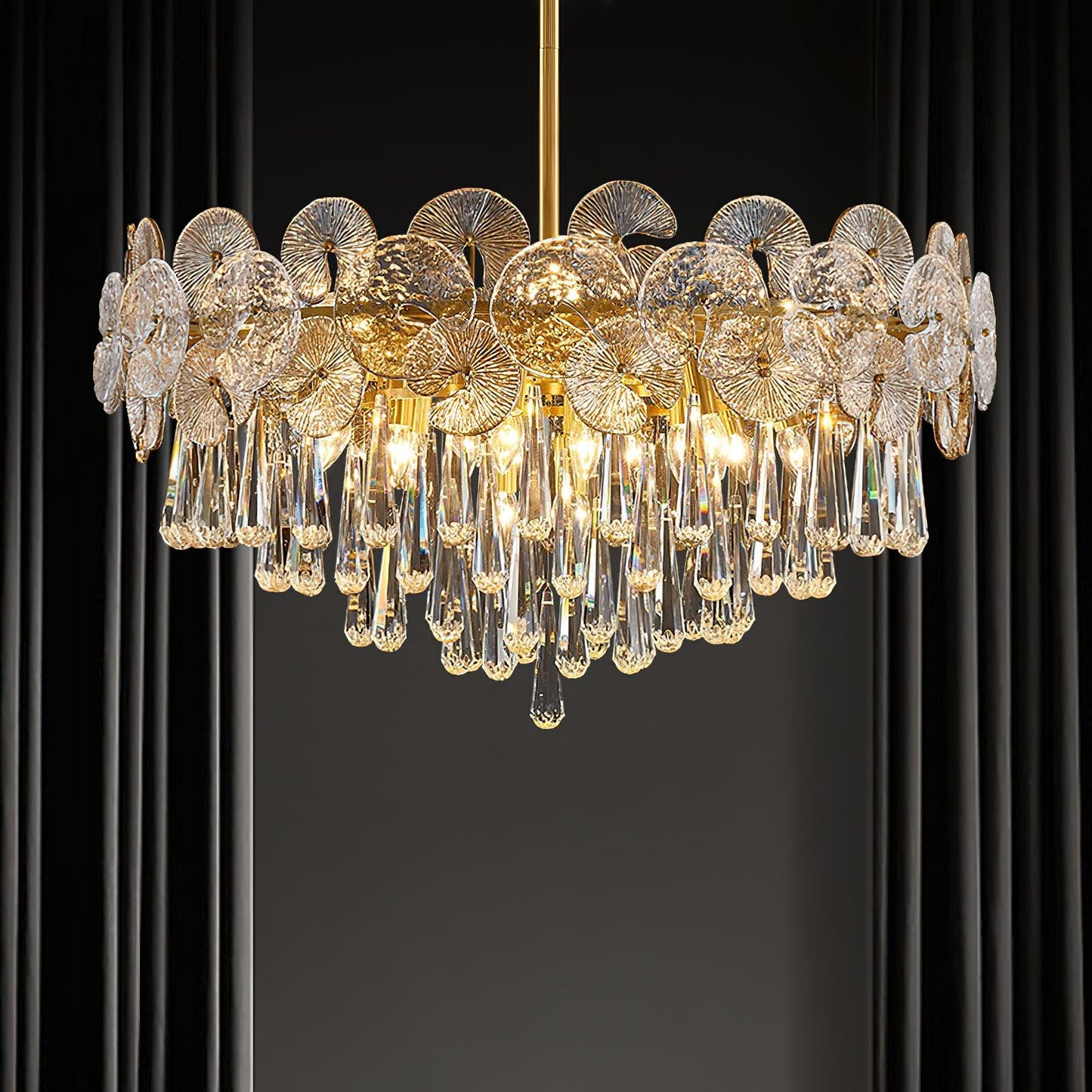 Atlas Crystal Chandelier | Modern Brass Ring & Sparkling Crystal Pendant
