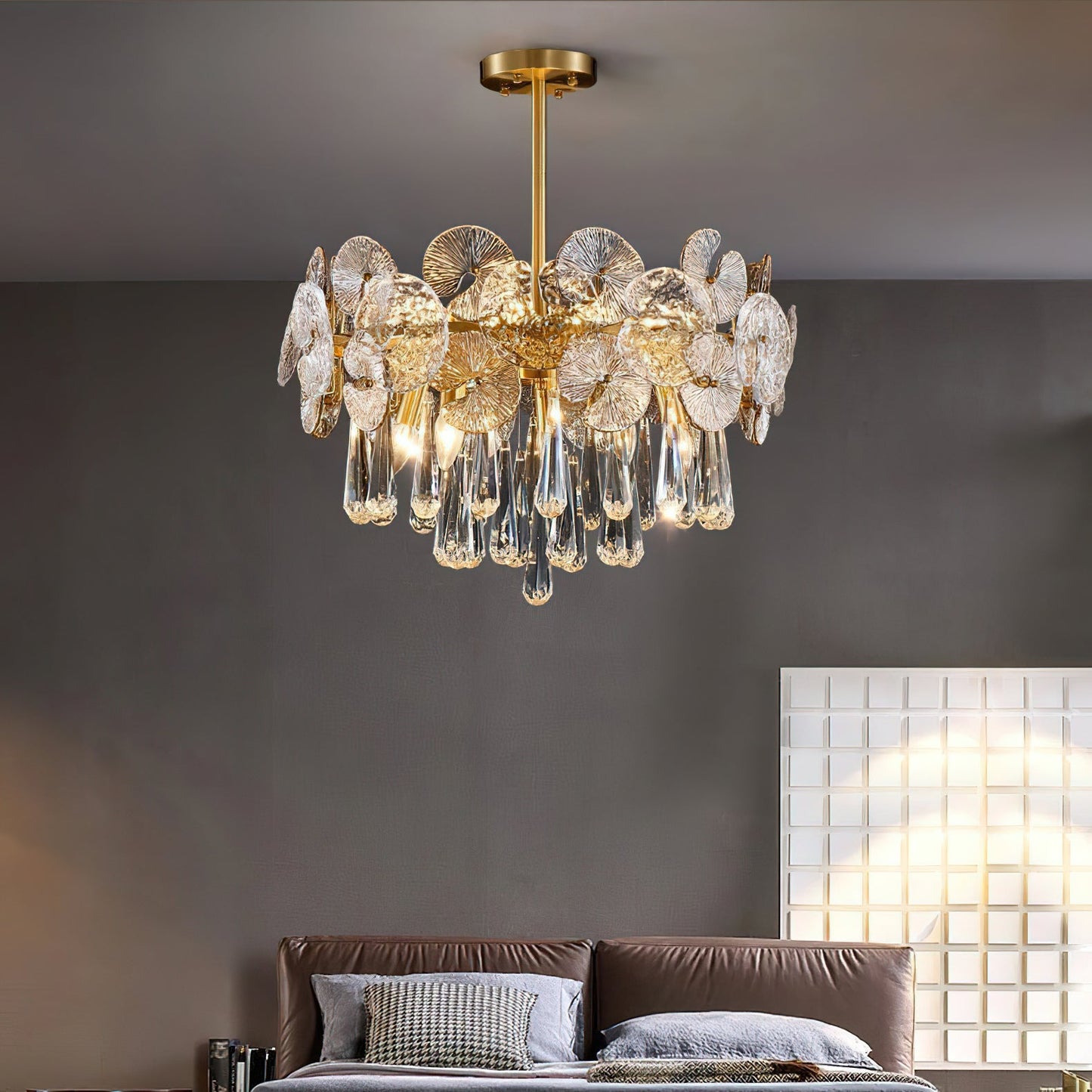 Atlas Crystal Chandelier | Modern Brass Ring & Sparkling Crystal Pendant
