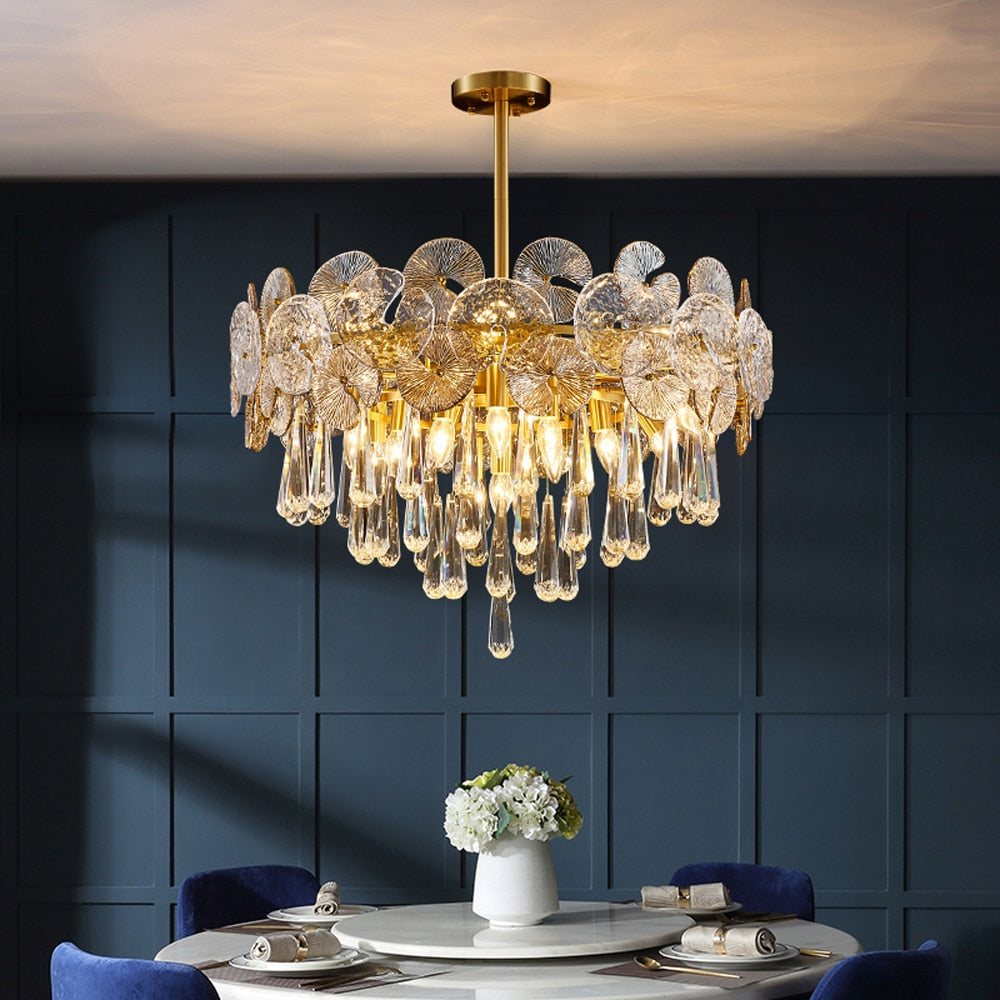 Atlas Crystal Chandelier | Modern Brass Ring & Sparkling Crystal Pendant