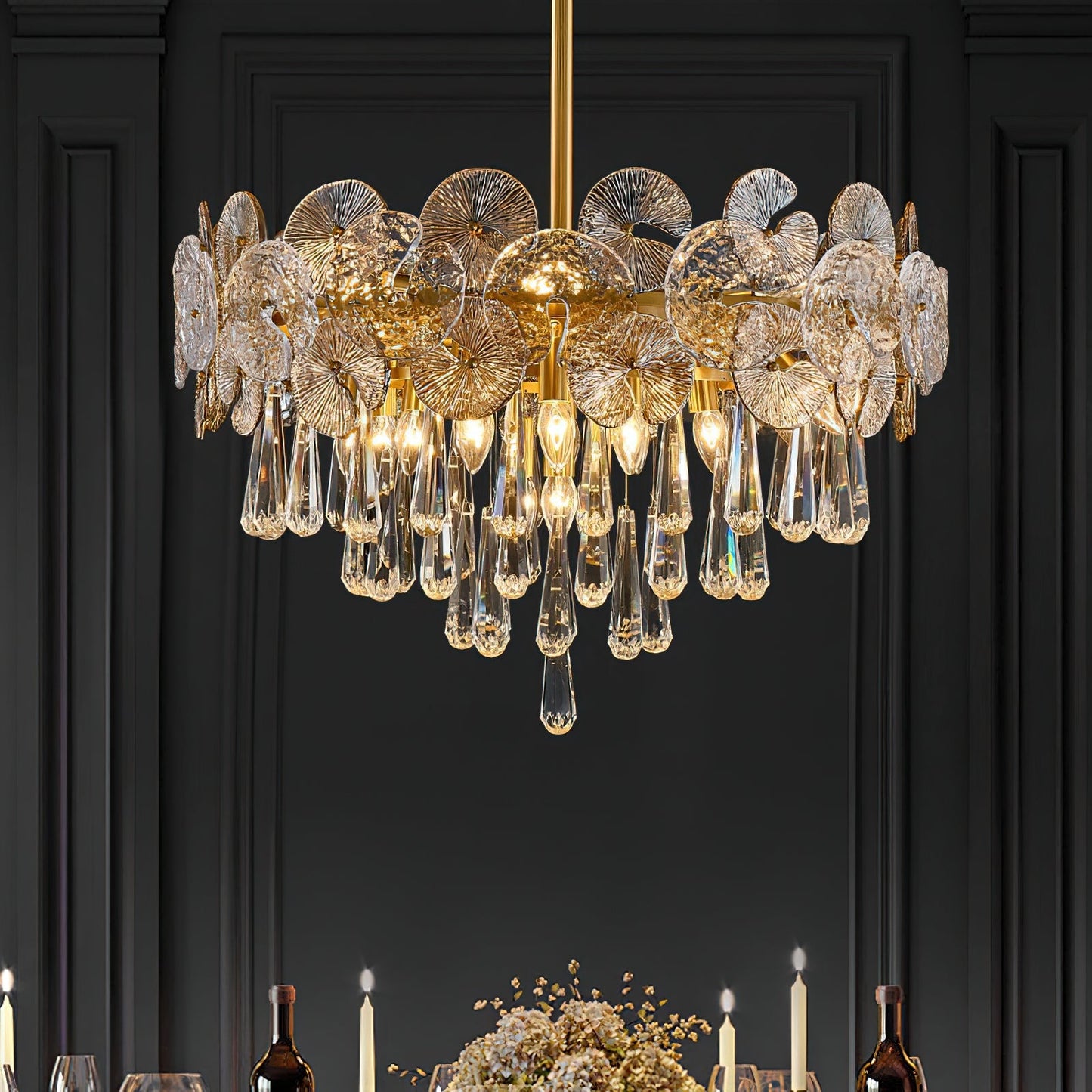 Atlas Crystal Chandelier | Modern Brass Ring & Sparkling Crystal Pendant