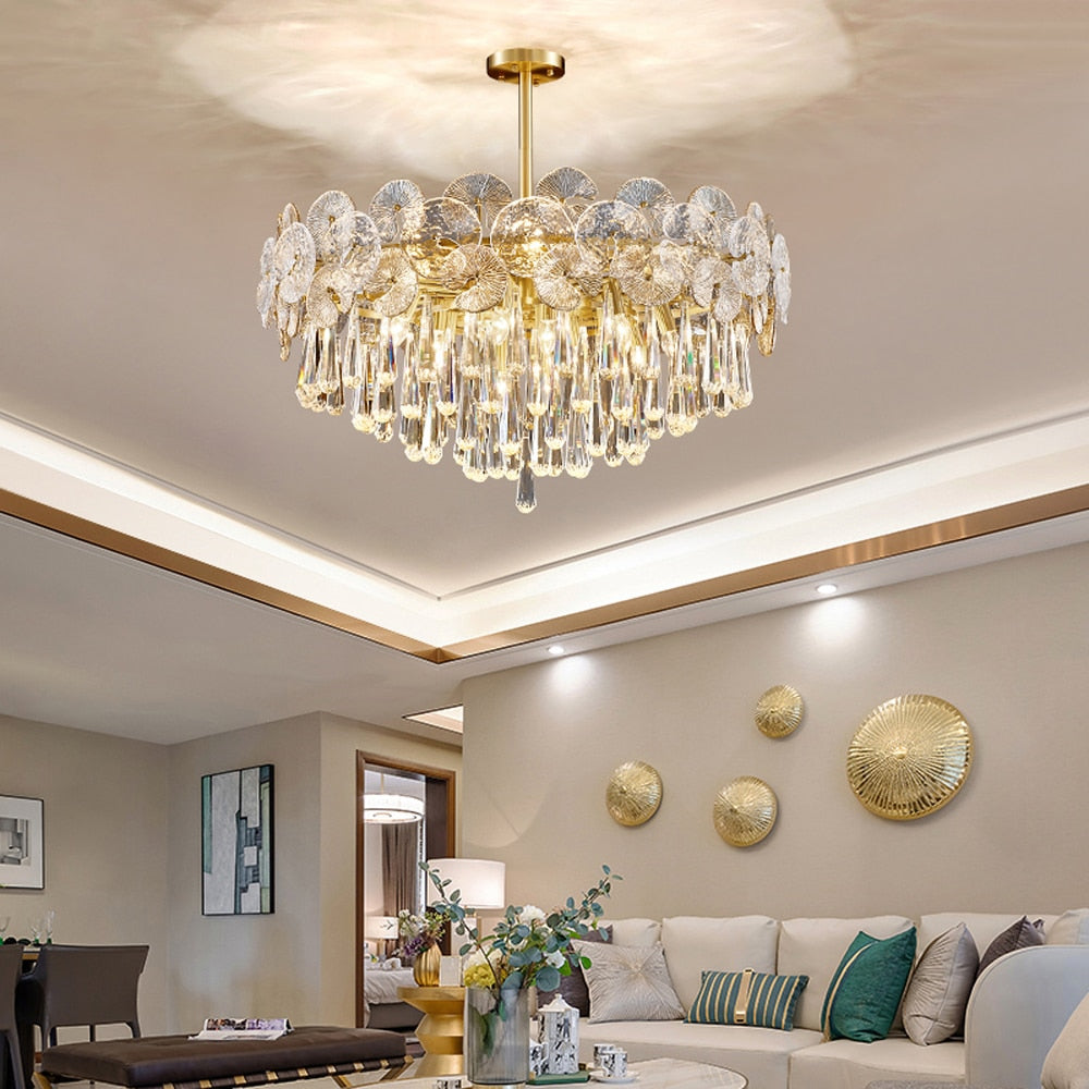 Atlas Crystal Chandelier | Modern Brass Ring & Sparkling Crystal Pendant