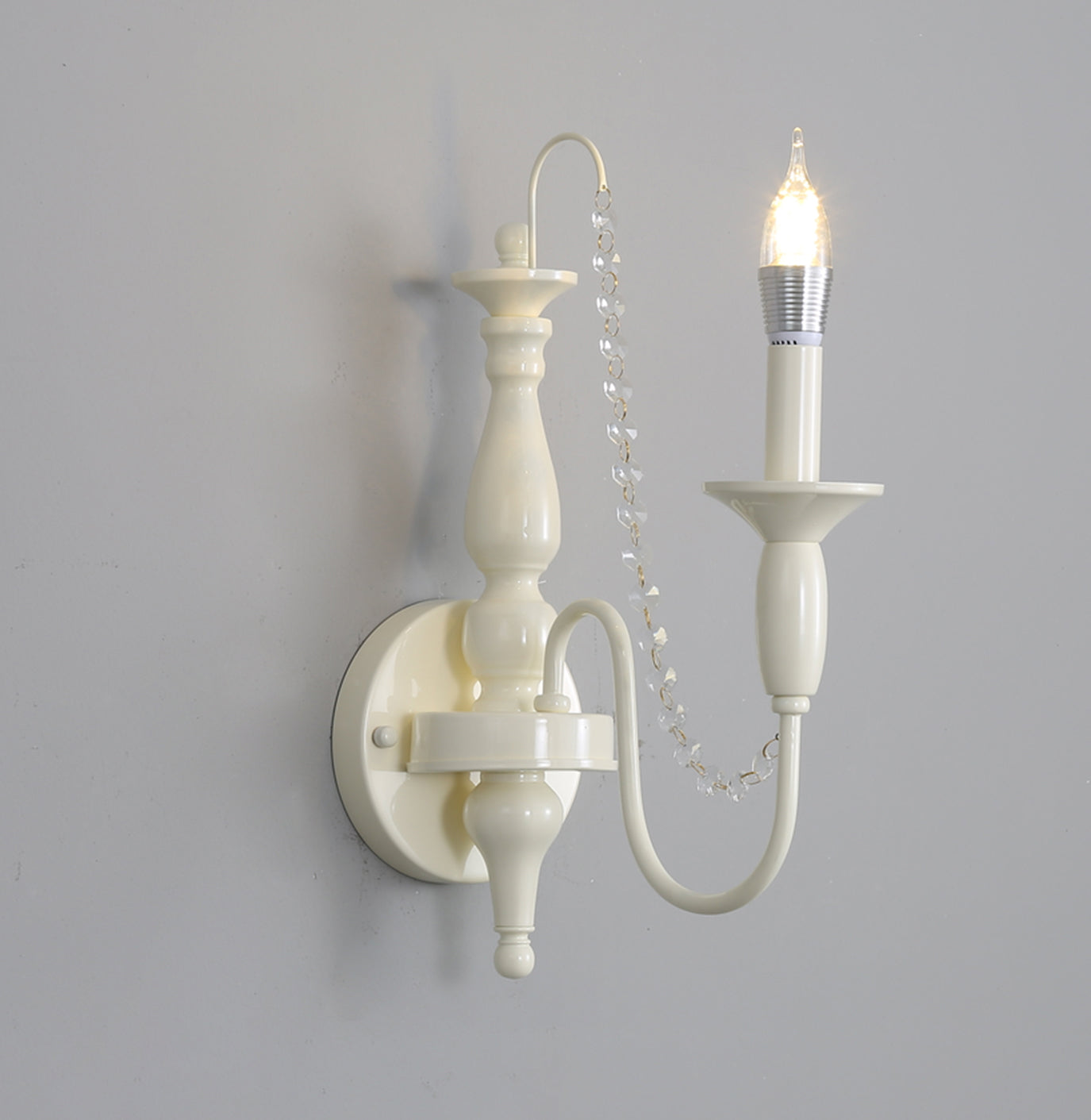 Aubervilliers Candle Wall Lamp | French Country Cream & Crystal Sconce