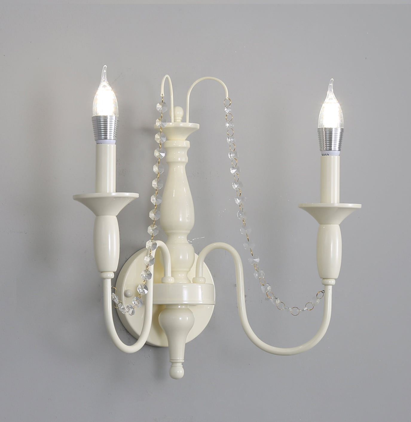 Aubervilliers Candle Wall Lamp | French Country Cream & Crystal Sconce