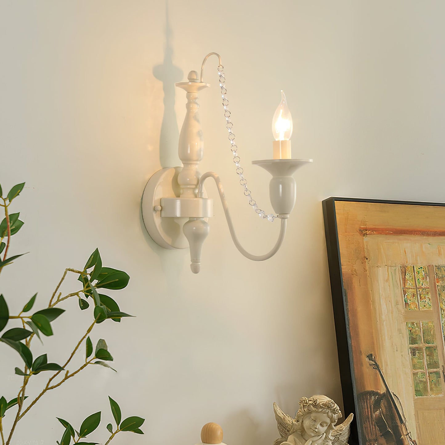 Aubervilliers Candle Wall Lamp | French Country Cream & Crystal Sconce