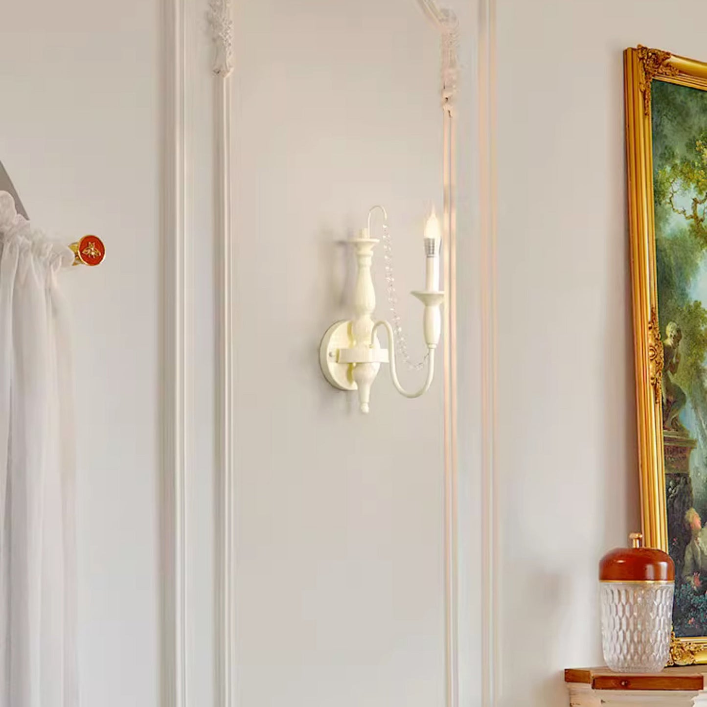 Aubervilliers Candle Wall Lamp | French Country Cream & Crystal Sconce