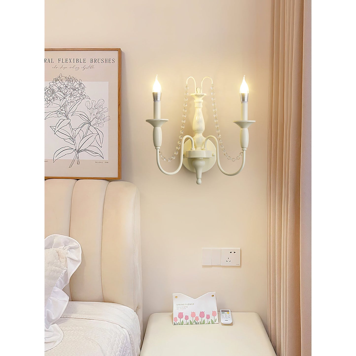 Aubervilliers Candle Wall Lamp | French Country Cream & Crystal Sconce