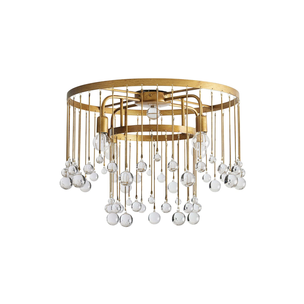 Cascade Halo Brass Droplet Flush Mount – Crystal Droplet & Brass Cage Ceiling Light