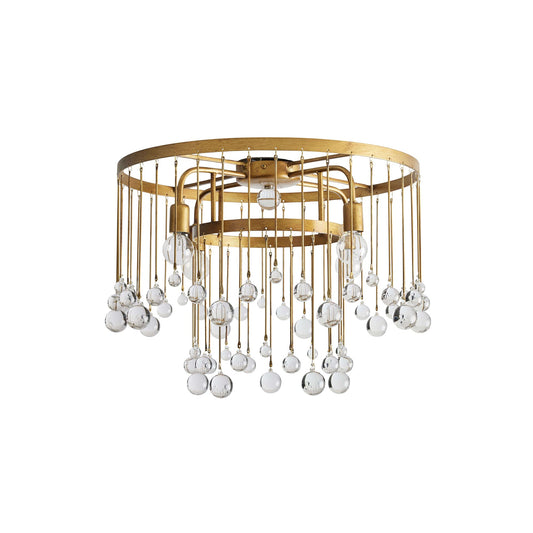 Cascade Halo Brass Droplet Flush Mount – Crystal Droplet & Brass Cage Ceiling Light