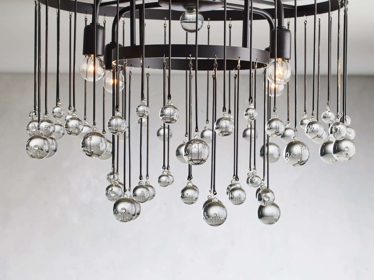 Cascade Halo Brass Droplet Flush Mount – Crystal Droplet & Brass Cage Ceiling Light