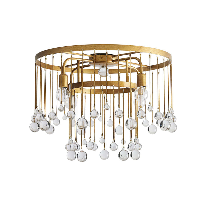 Cascade Halo Brass Droplet Flush Mount – Crystal Droplet & Brass Cage Ceiling Light