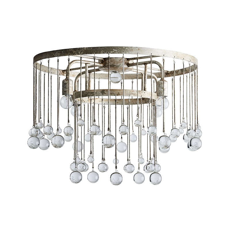 Cascade Halo Brass Droplet Flush Mount – Crystal Droplet & Brass Cage Ceiling Light
