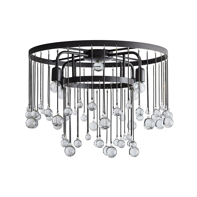 Cascade Halo Brass Droplet Flush Mount – Crystal Droplet & Brass Cage Ceiling Light