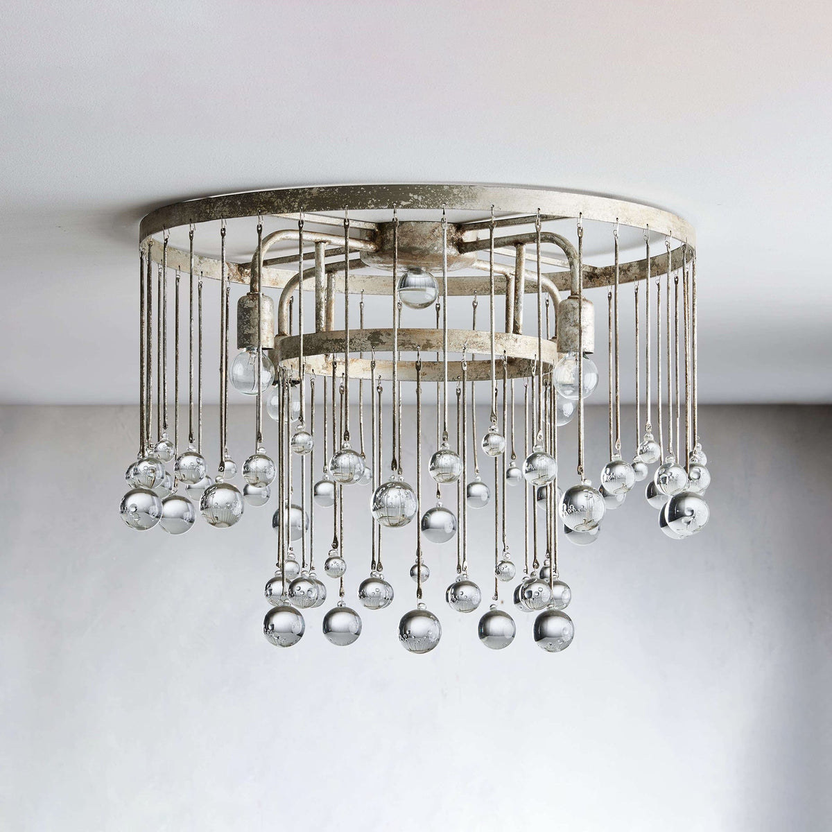 Cascade Halo Brass Droplet Flush Mount – Crystal Droplet & Brass Cage Ceiling Light