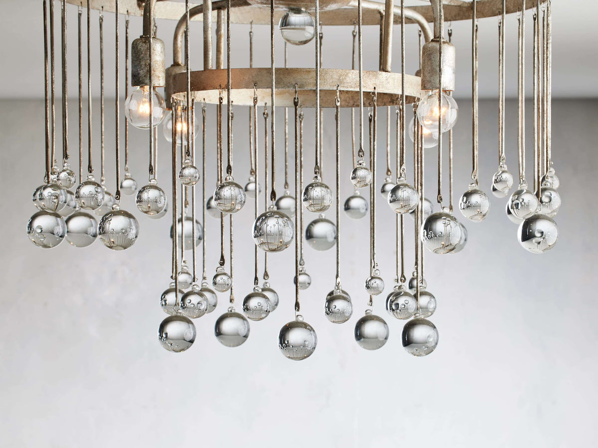 Cascade Halo Brass Droplet Flush Mount – Crystal Droplet & Brass Cage Ceiling Light