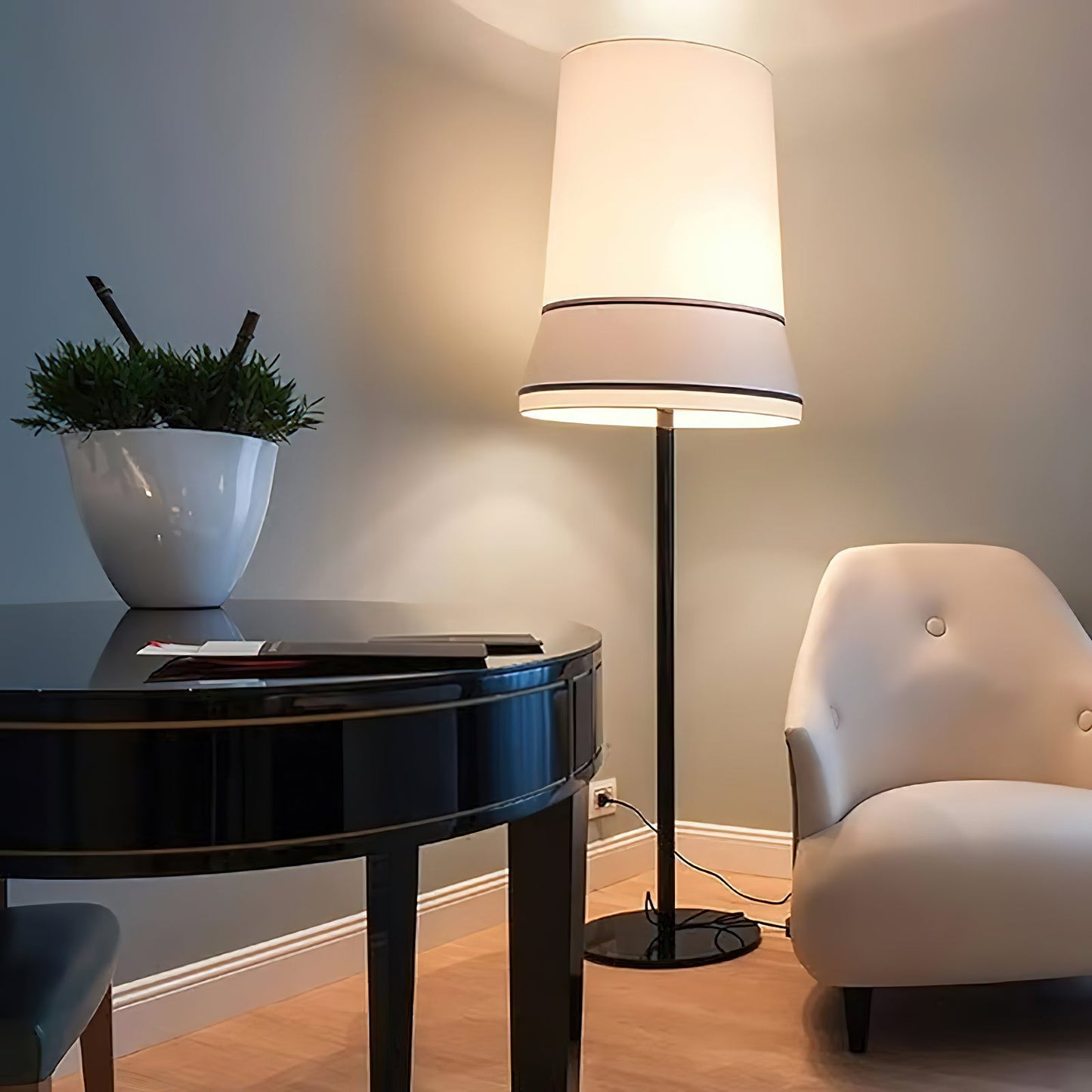 Audrey Contardi Floor Lamp | Luxury Hat-Inspired Silk & Fabric Standing Light