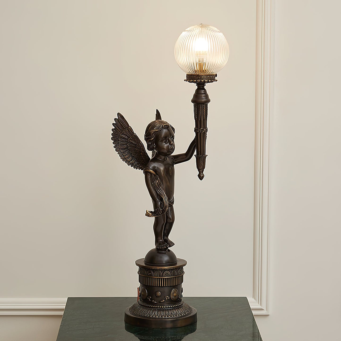 Auguste Moreau Table Lamp | 32-Inch Tall Vintage Brass & Glass Statement Lamp