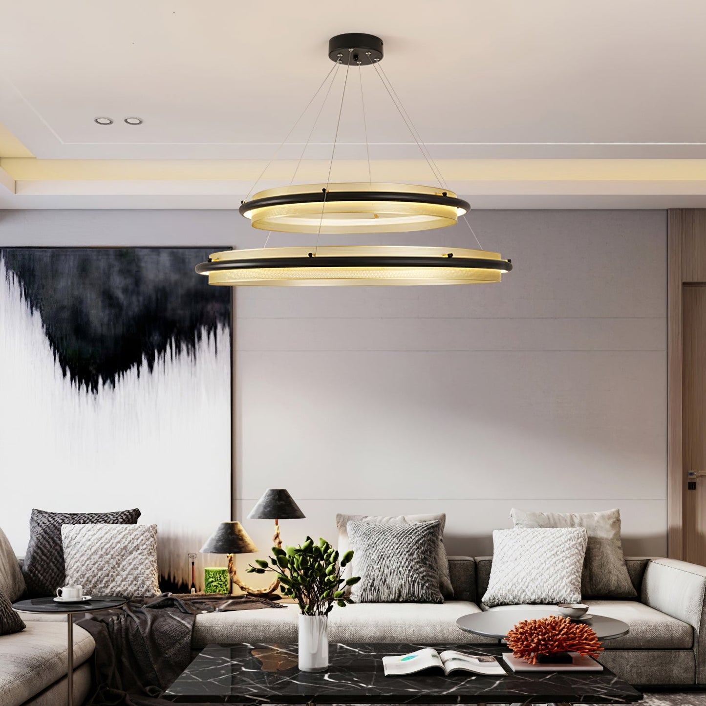 Aura Acrylic LED Chandelier | Modern Minimalist Circle Ring Pendant Light
