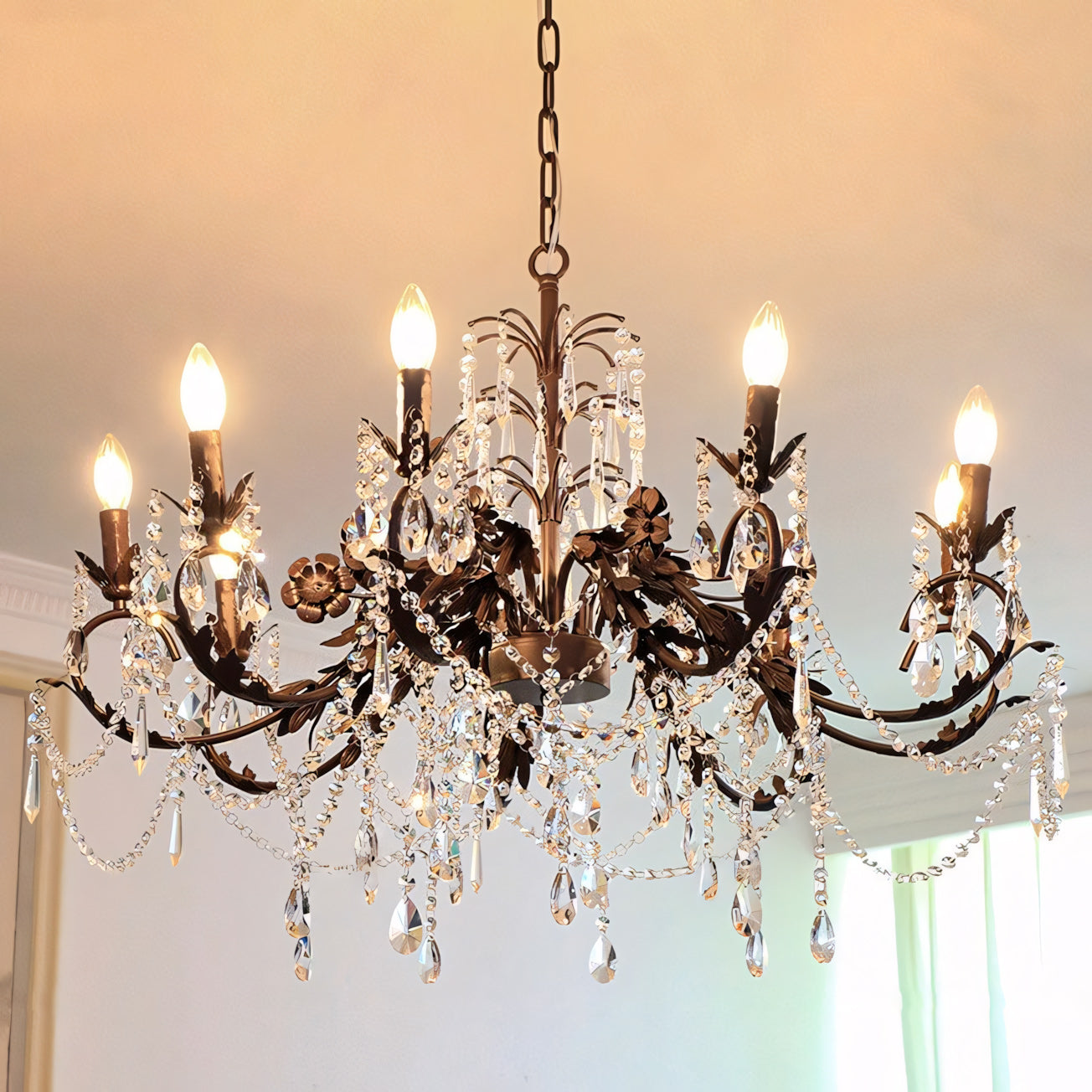 Aurelia Floral Chandelier | Luxury Antique Bronze & Crystal 6/8/10 Light Pendant