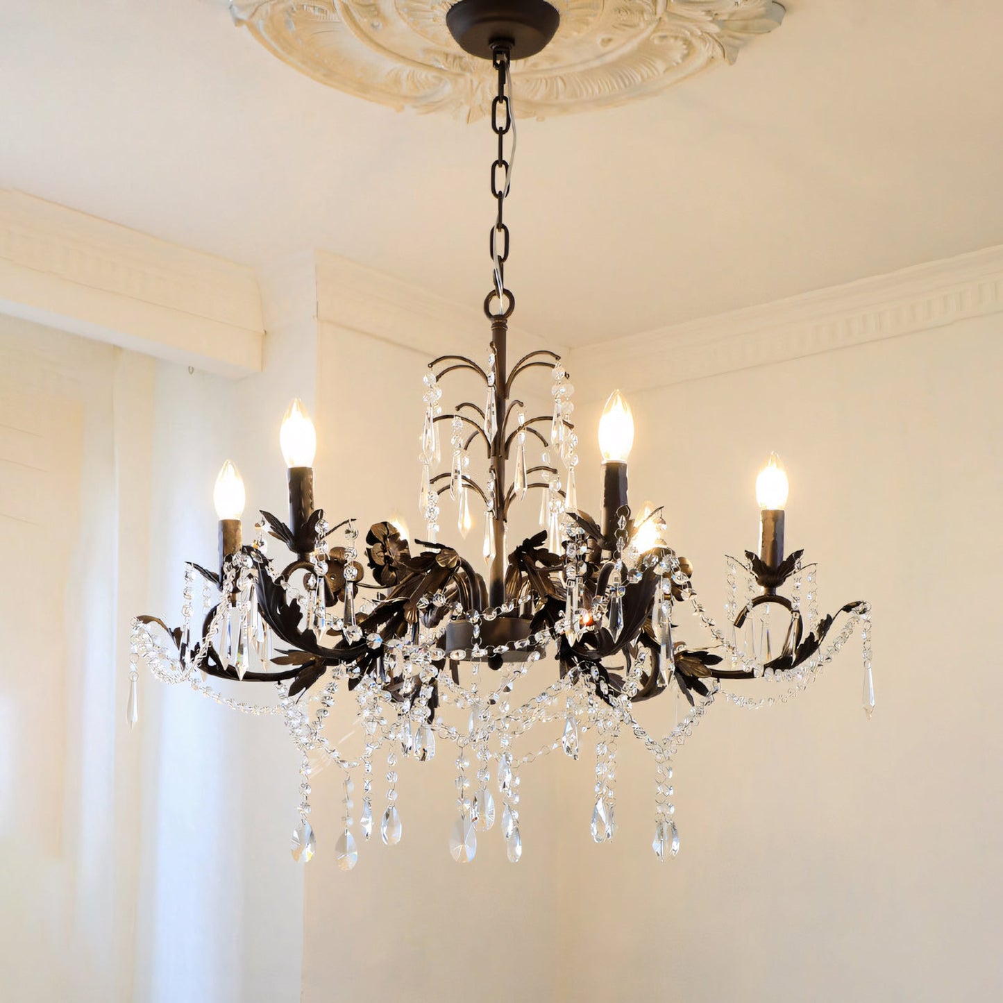 Aurelia Floral Chandelier | Luxury Antique Bronze & Crystal 6/8/10 Light Pendant