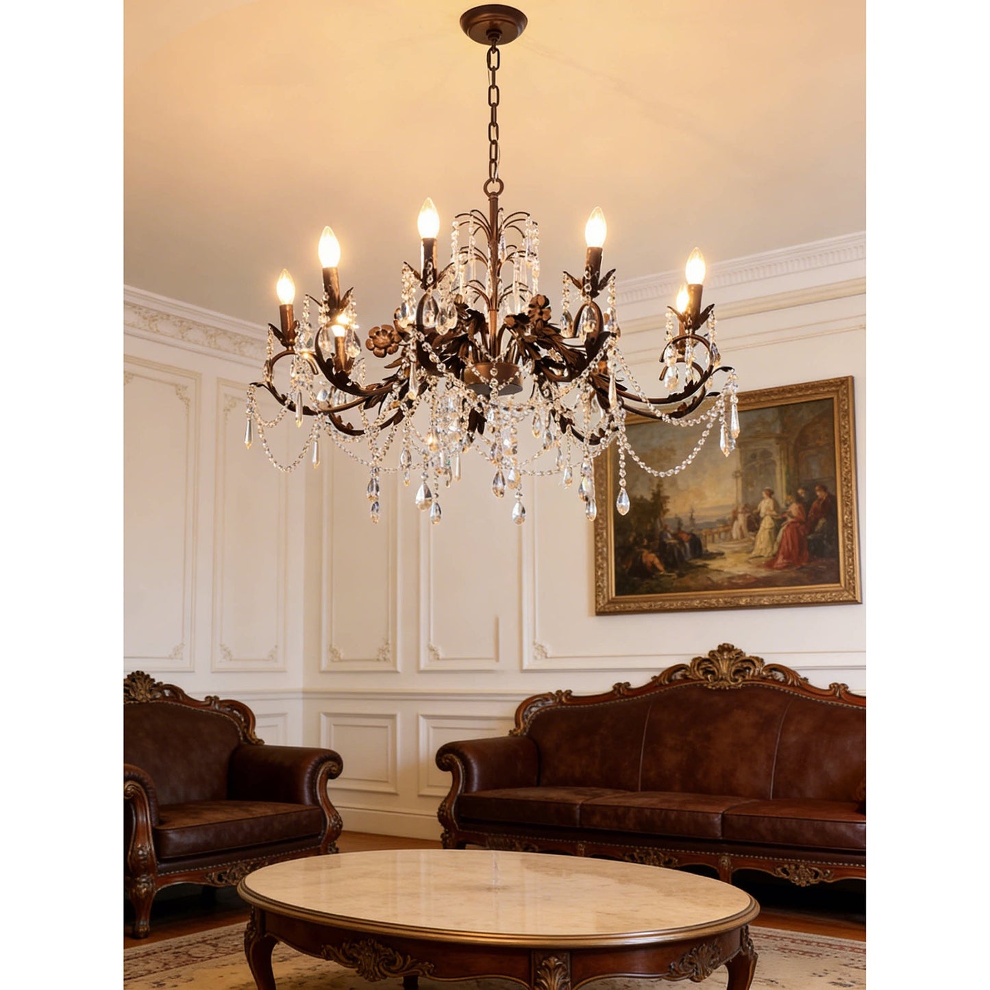 Aurelia Floral Chandelier | Luxury Antique Bronze & Crystal 6/8/10 Light Pendant
