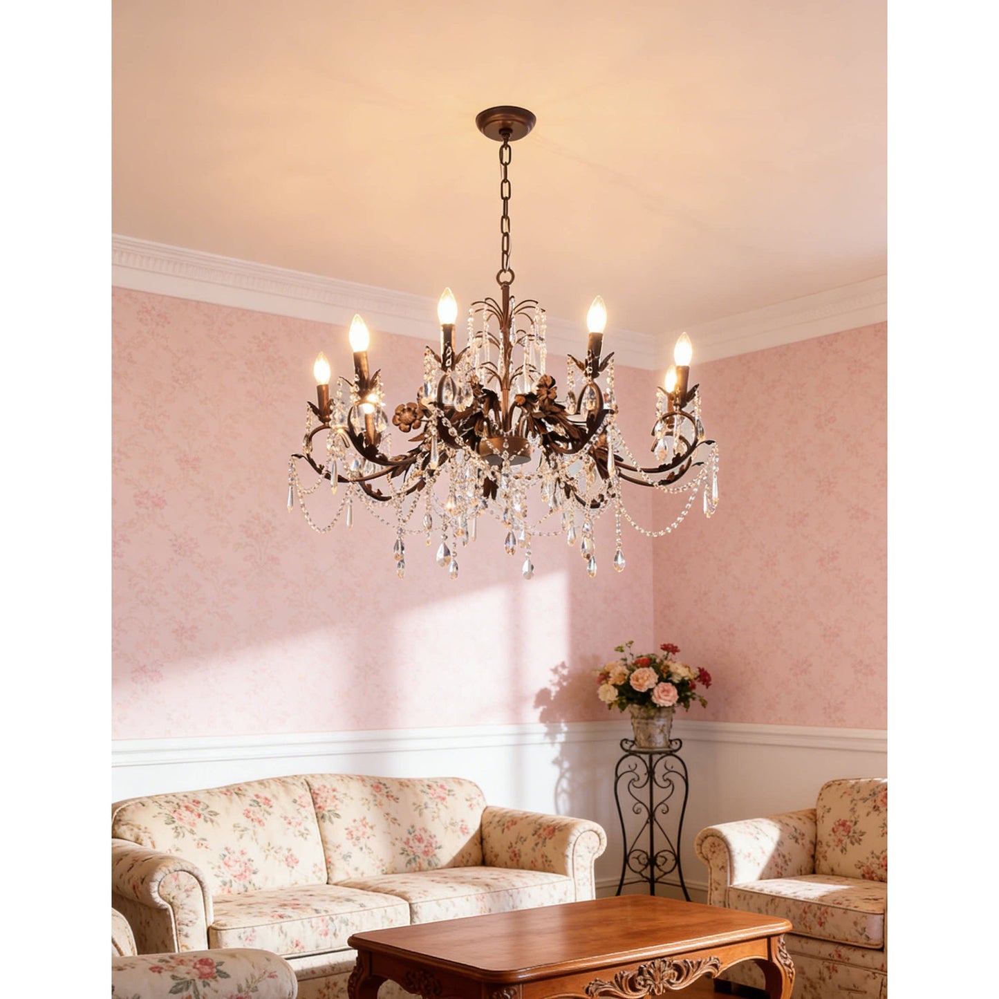 Aurelia Floral Chandelier | Luxury Antique Bronze & Crystal 6/8/10 Light Pendant