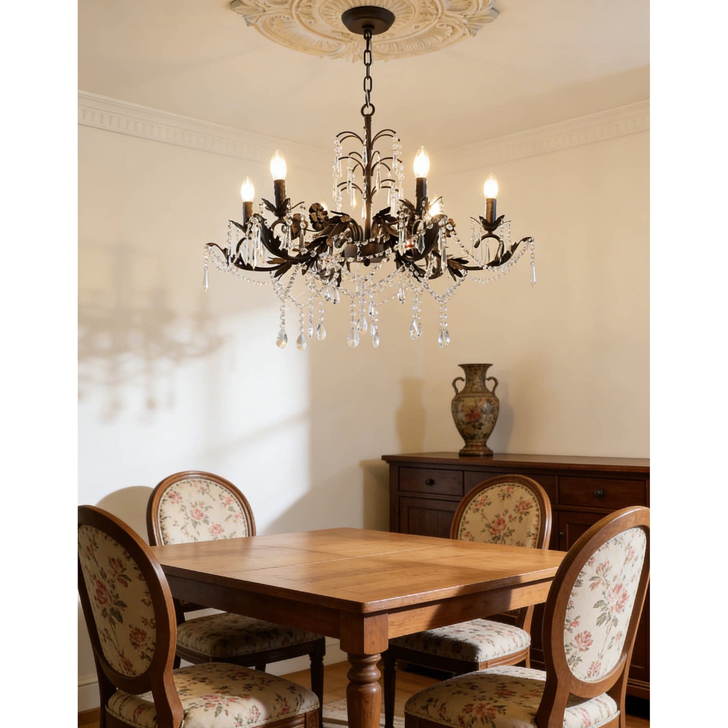 Aurelia Floral Chandelier | Luxury Antique Bronze & Crystal 6/8/10 Light Pendant