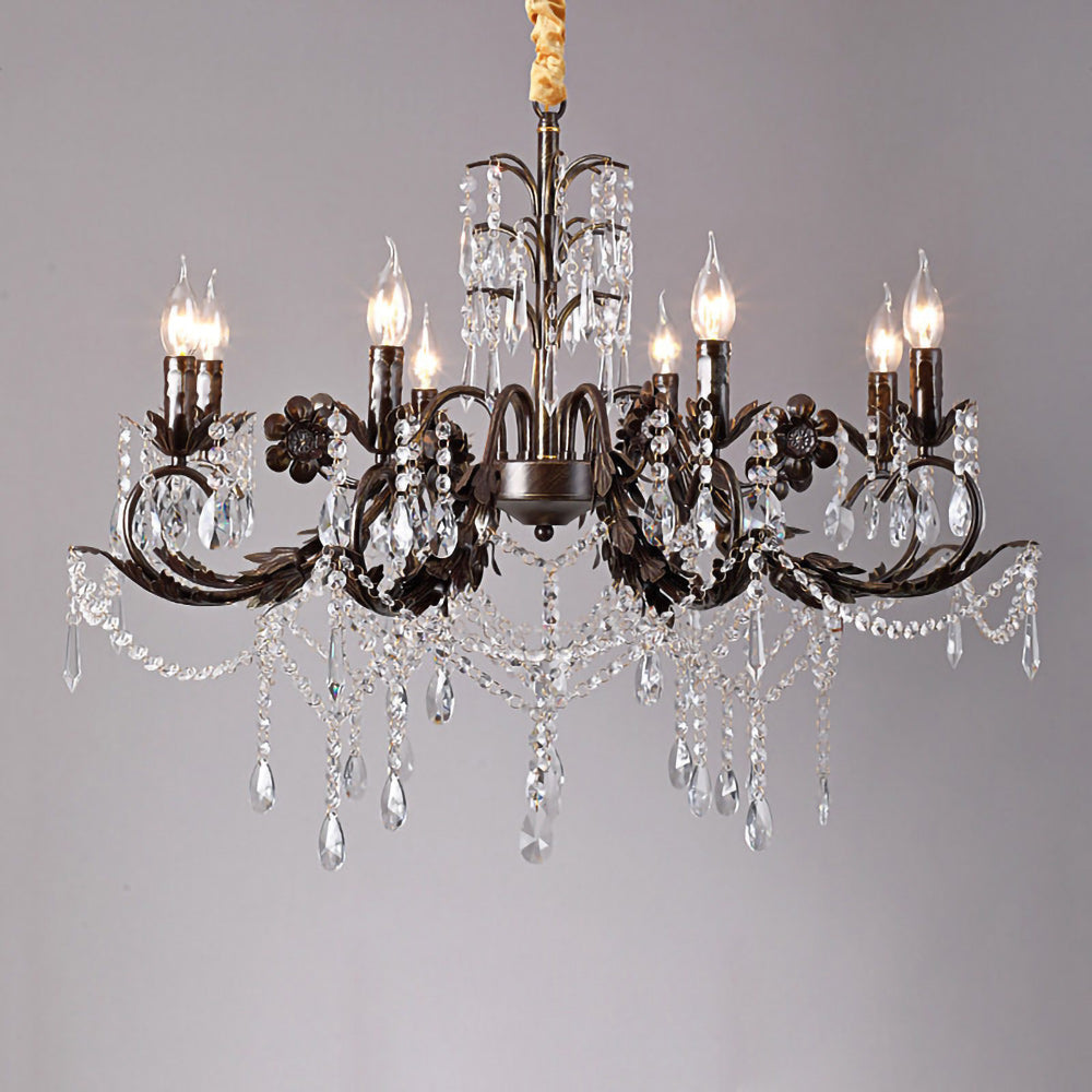 Aurelia Floral Chandelier | Luxury Antique Bronze & Crystal 6/8/10 Light Pendant