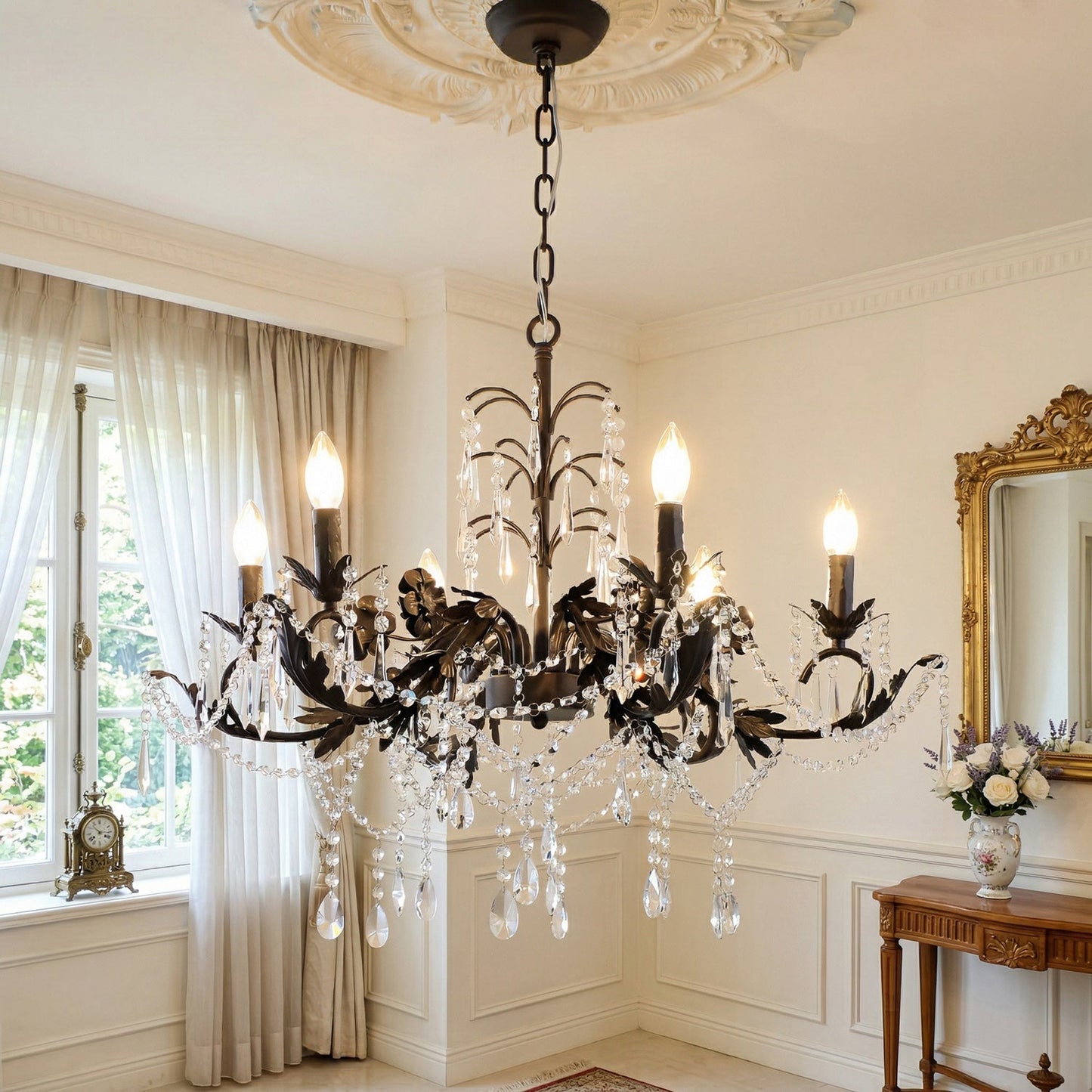 Aurelia Floral Chandelier | Luxury Antique Bronze & Crystal 6/8/10 Light Pendant