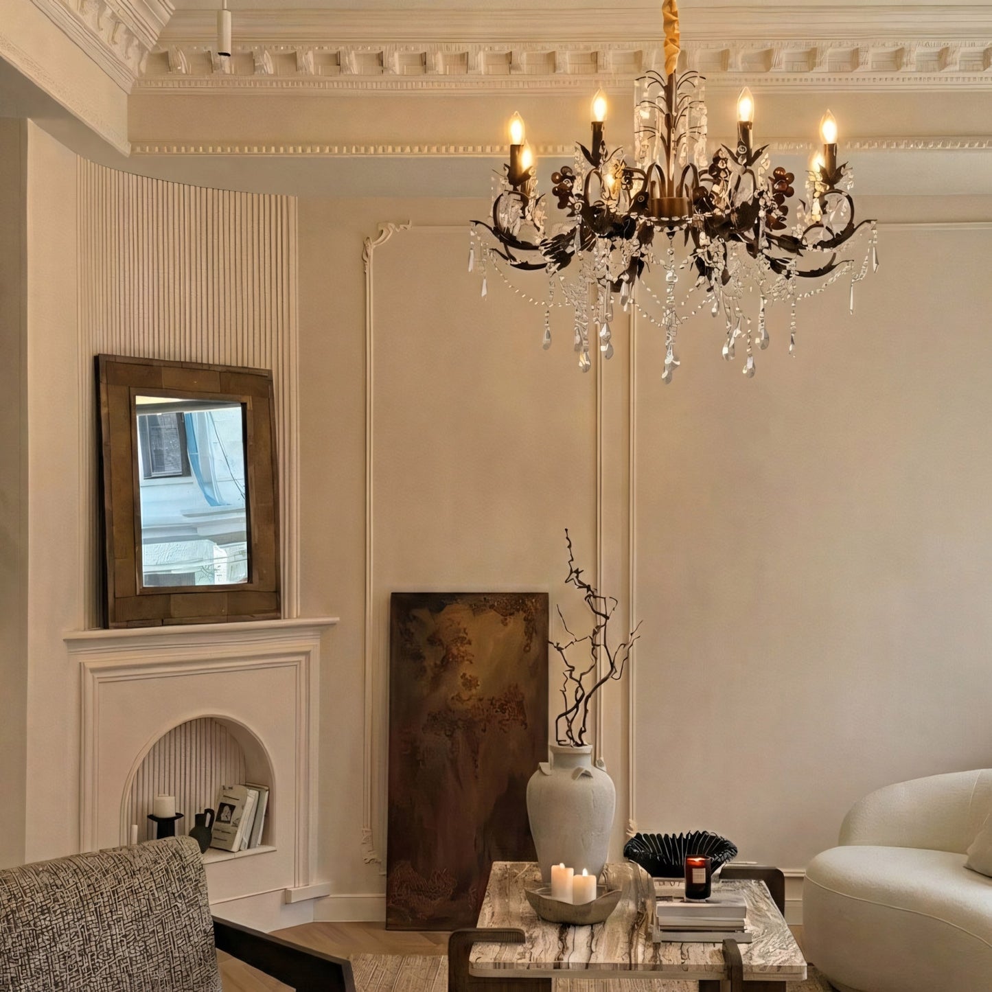 Aurelia Floral Chandelier | Luxury Antique Bronze & Crystal 6/8/10 Light Pendant