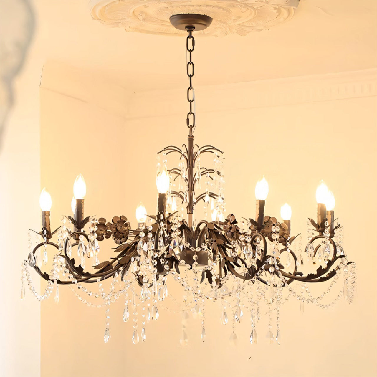 Aurelia Floral Chandelier | Luxury Antique Bronze & Crystal 6/8/10 Light Pendant