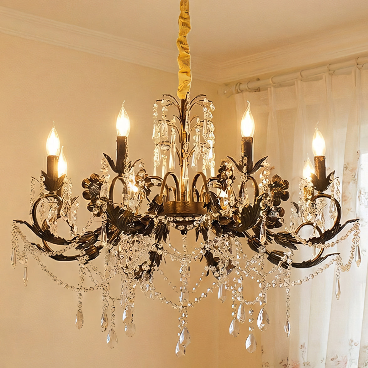 Aurelia Floral Chandelier | Luxury Antique Bronze & Crystal 6/8/10 Light Pendant