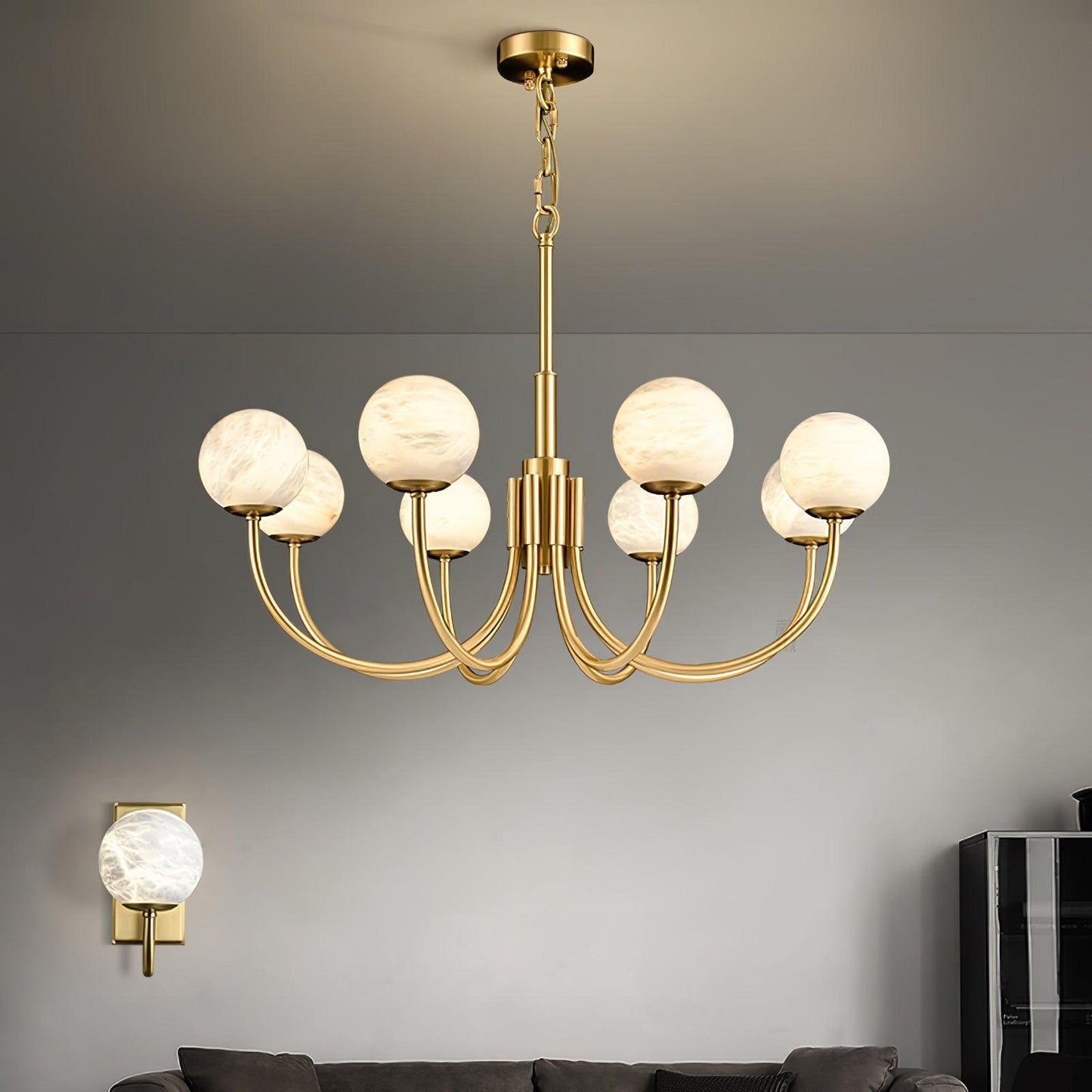Aurelian Alabaster Globe Chandelier | Luxury Brass & Natural Stone Pendant