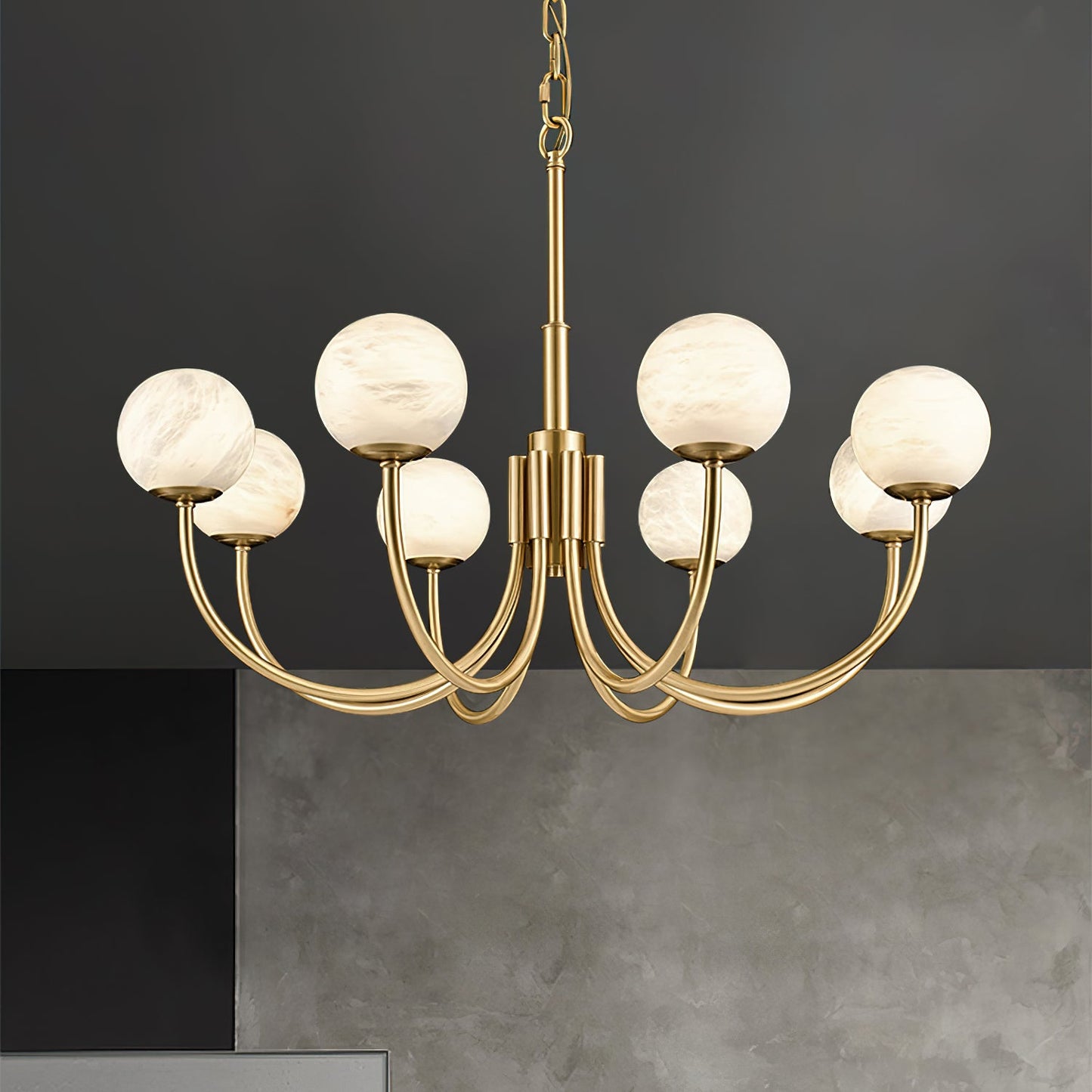 Aurelian Alabaster Globe Chandelier | Luxury Brass & Natural Stone Pendant