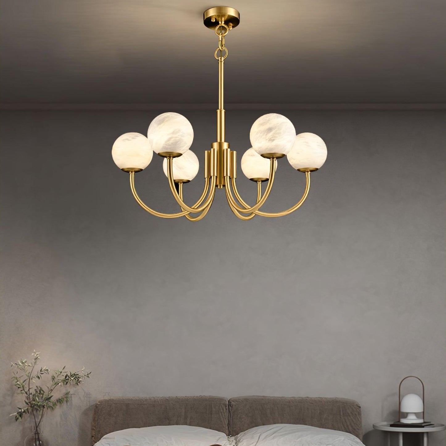 Aurelian Alabaster Globe Chandelier | Luxury Brass & Natural Stone Pendant