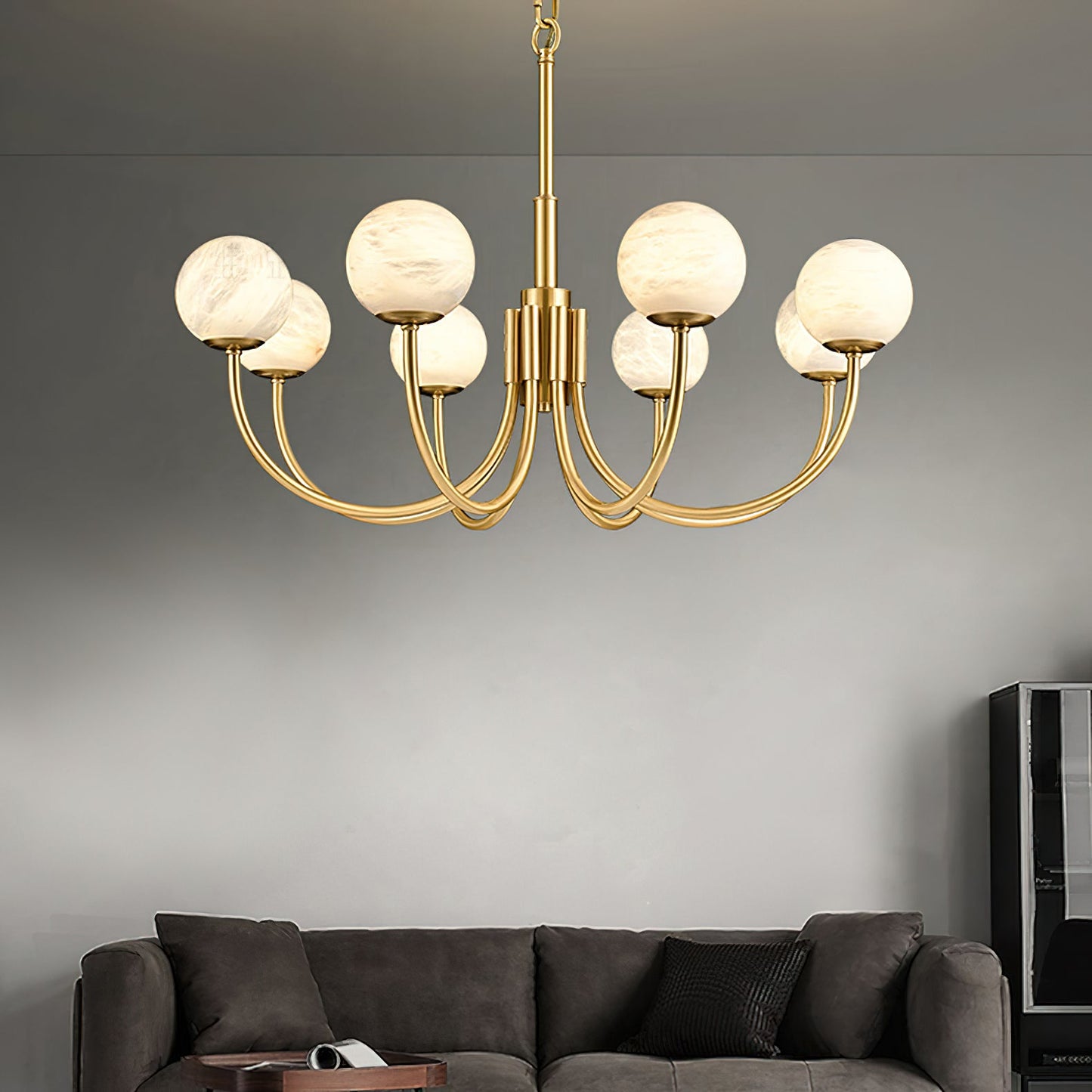 Aurelian Alabaster Globe Chandelier | Luxury Brass & Natural Stone Pendant