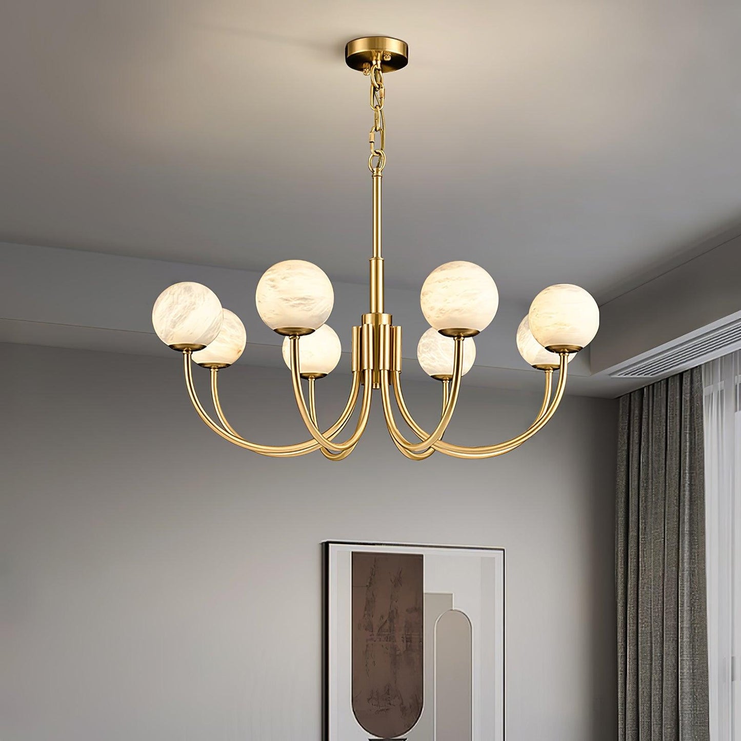 Aurelian Alabaster Globe Chandelier | Luxury Brass & Natural Stone Pendant