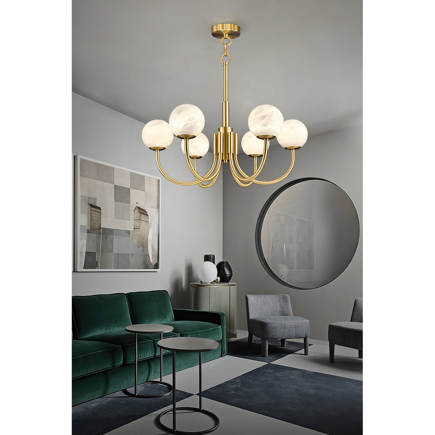Aurelian Alabaster Globe Chandelier | Luxury Brass & Natural Stone Pendant