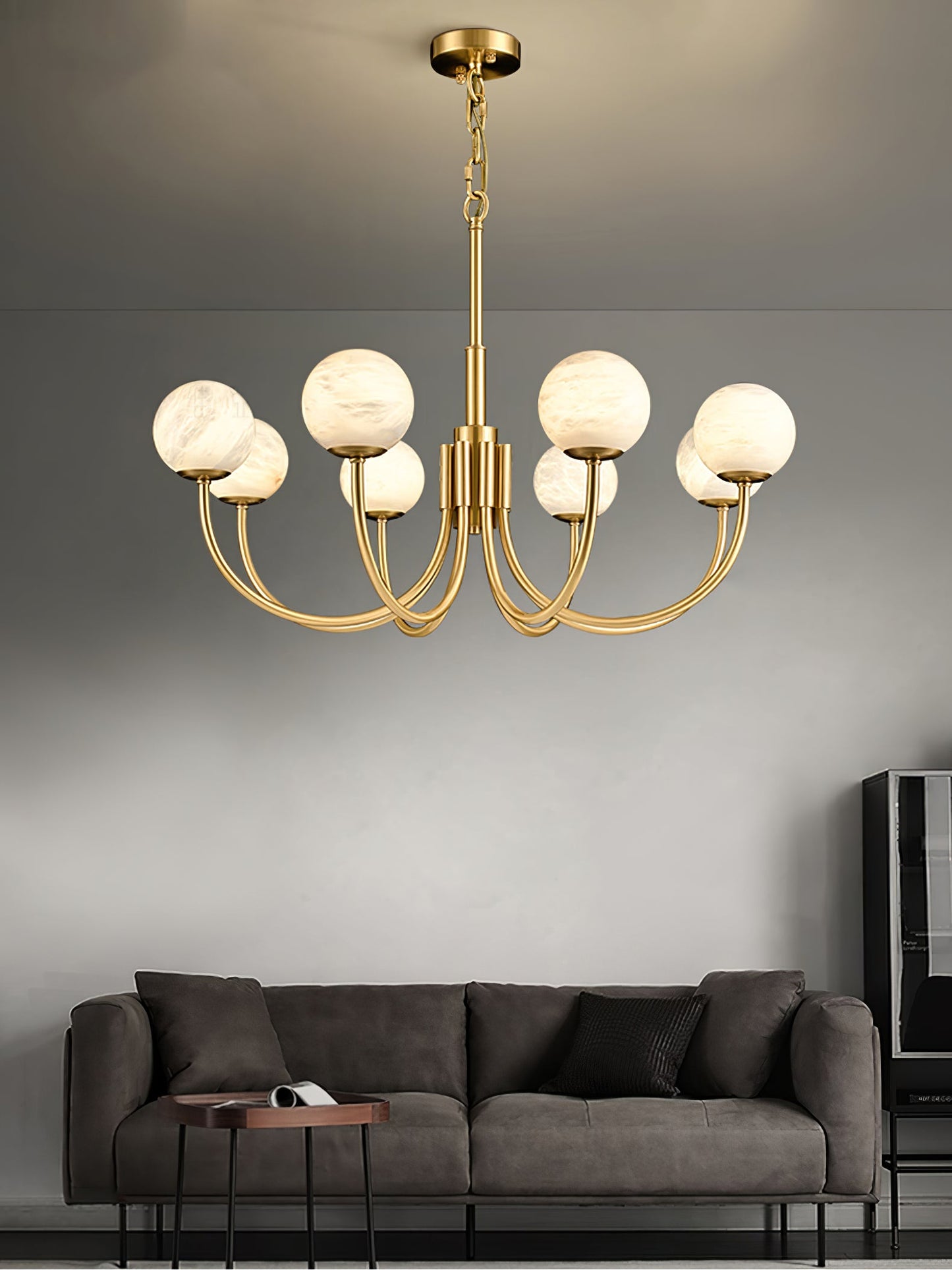 Aurelian Alabaster Globe Chandelier | Luxury Brass & Natural Stone Pendant