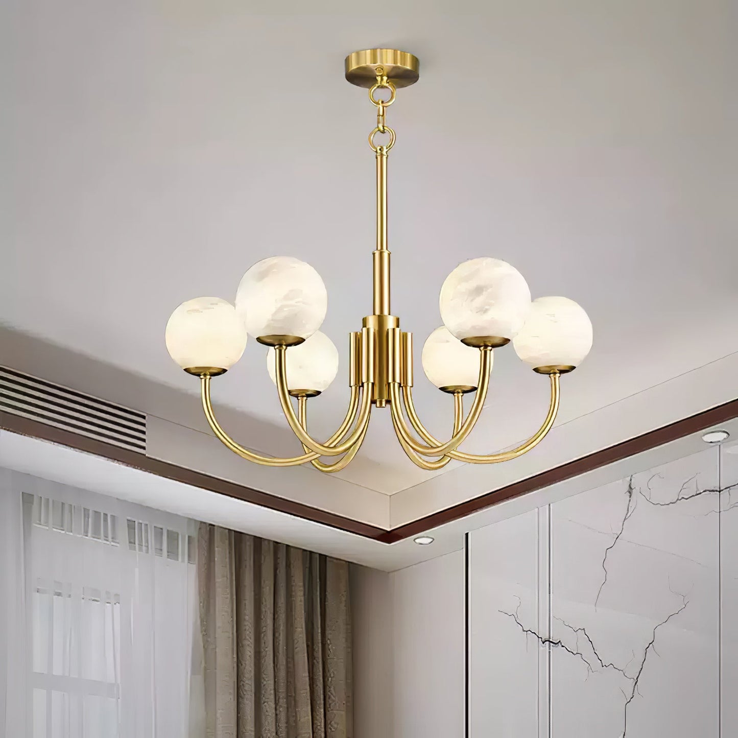 Aurelian Alabaster Globe Chandelier | Luxury Brass & Natural Stone Pendant