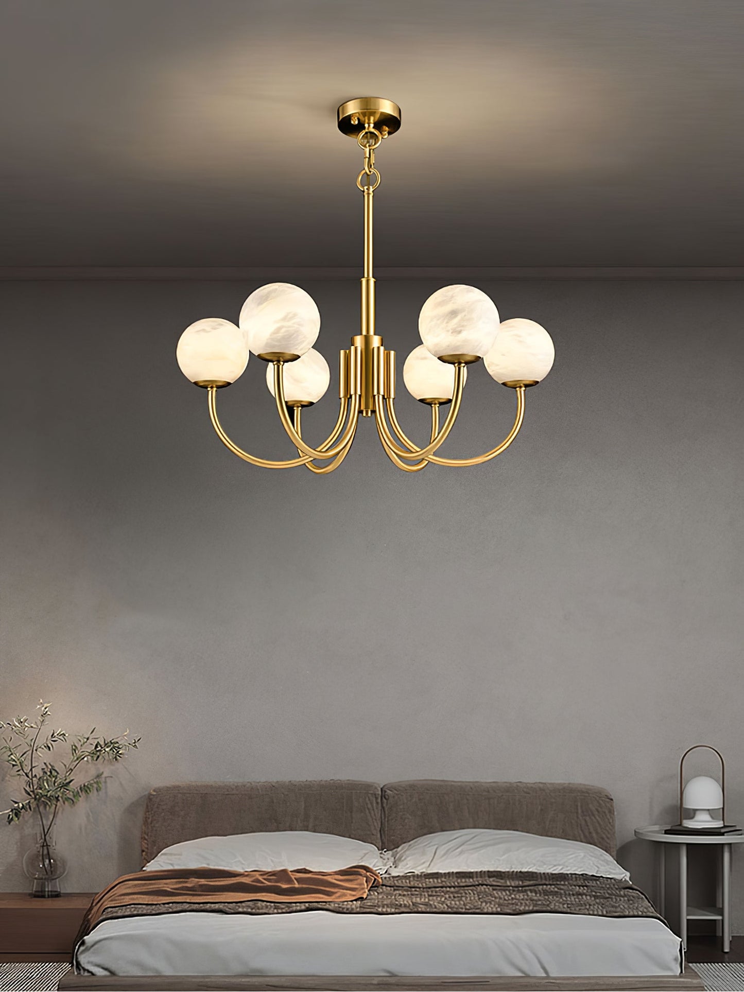 Aurelian Alabaster Globe Chandelier | Luxury Brass & Natural Stone Pendant