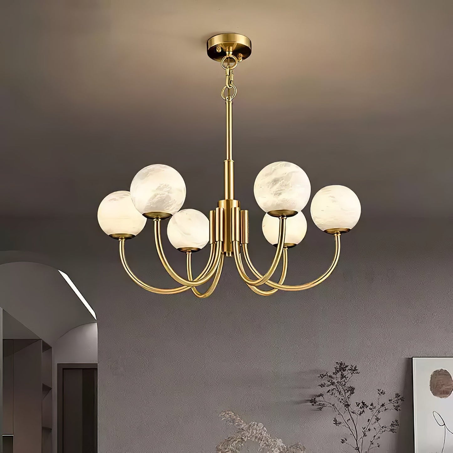 Aurelian Alabaster Globe Chandelier | Luxury Brass & Natural Stone Pendant